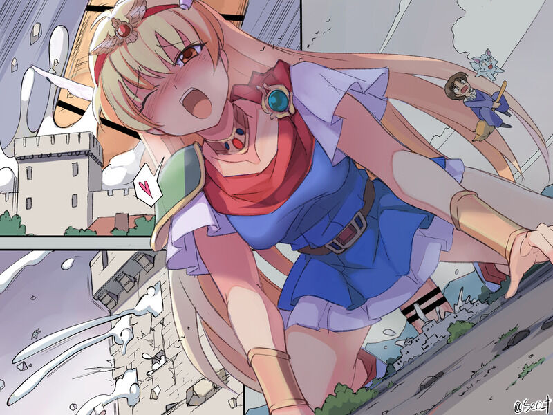 1futa, big penis, blonde hair, blush, breasts, castle, censor bar, censored, clothed, clothing, cum, cumshot, ejaculation, erect penis, erection, futa focus, futa giantess, futanari, giantess, huge cock, intersex, light skin, light-skinned futa, long hair, macro, penis, seo tatsuya, skirt