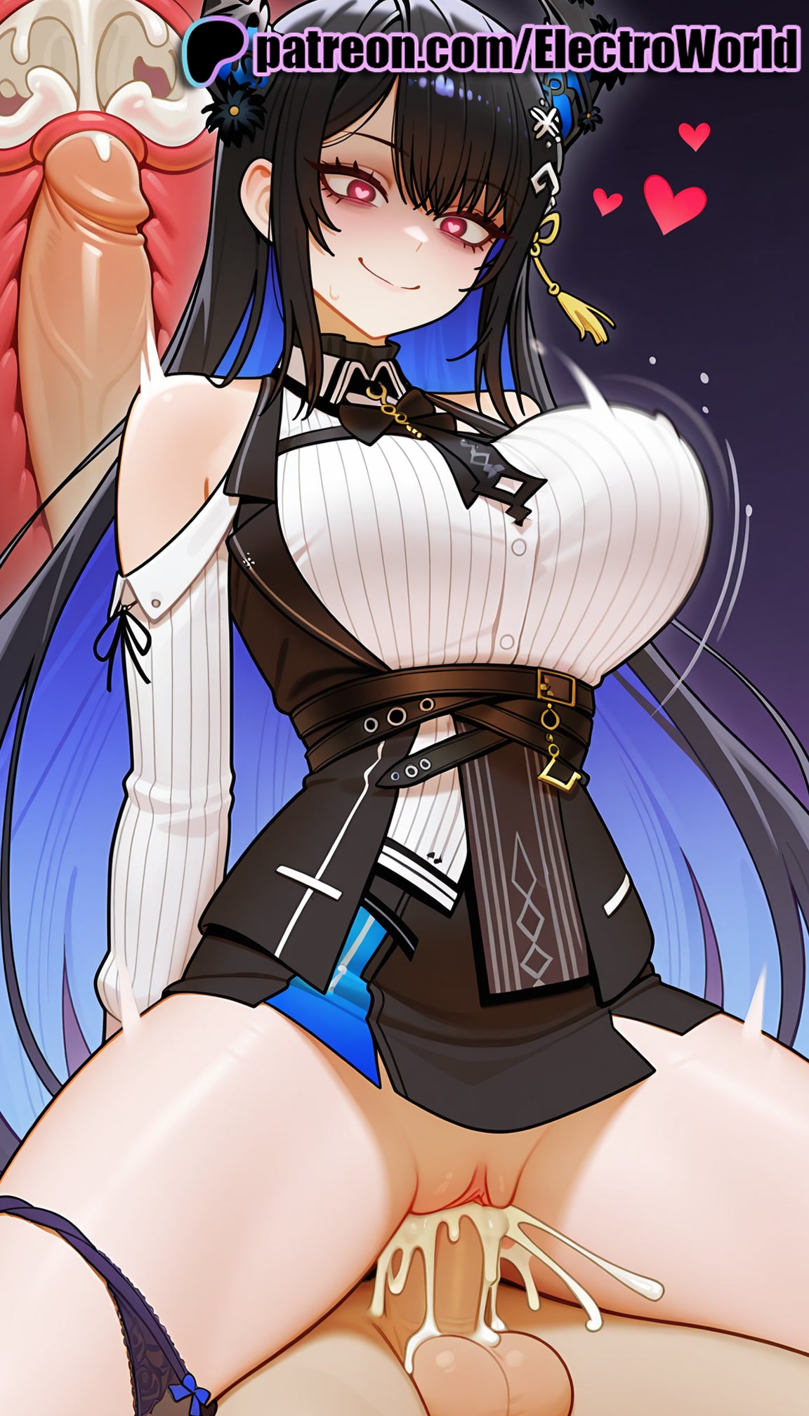 1boy, 1girls, 2025, ai generated, artist name, balls, bar censor, black hair, blush, breasts, bust, cervix, chest, clitoral hood, clitoris, closed mouth, clothed sex, cock, cowgirl position, cross section, cum, cum in pussy, dick, ejaculation, electroworld, exposed pussy, eyebrows visible through hair, female, female on top, fucking, hair ornament, heart, heart-shaped pupils, hi res, high quality, high resolution, highres, hololive, hololive english, hololive english -advent-, intercourse, internal cumshot, juicy pussy, long hair, love making, male, nerissa ravencroft, overflow, panties, patreon, patreon username, penetration, penis, pussy, riding, sex, sex from behind, sexual intercourse, smile, solo focus, stable diffusion, straddling, straight, symbol-shaped pupils, testicles, tight pussy, uncensored, underwear, uterus, vagina, vaginal penetration, very long hair, virtual youtuber, vtuber, watermark