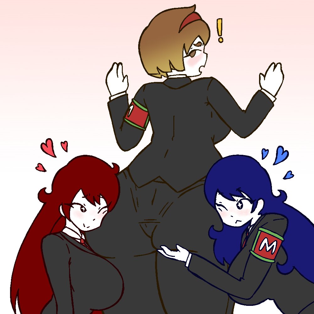 ass, ass focus, ass grab, assisted presentation, blue hair, blush, bongbong, clothed, diddlesdoodles, hugging ass, lesbian focus, lobotomy corporation, malkuth (lobotomy corporation), project moon, red hair, sketch, suit, white body, yumyum, yuri
