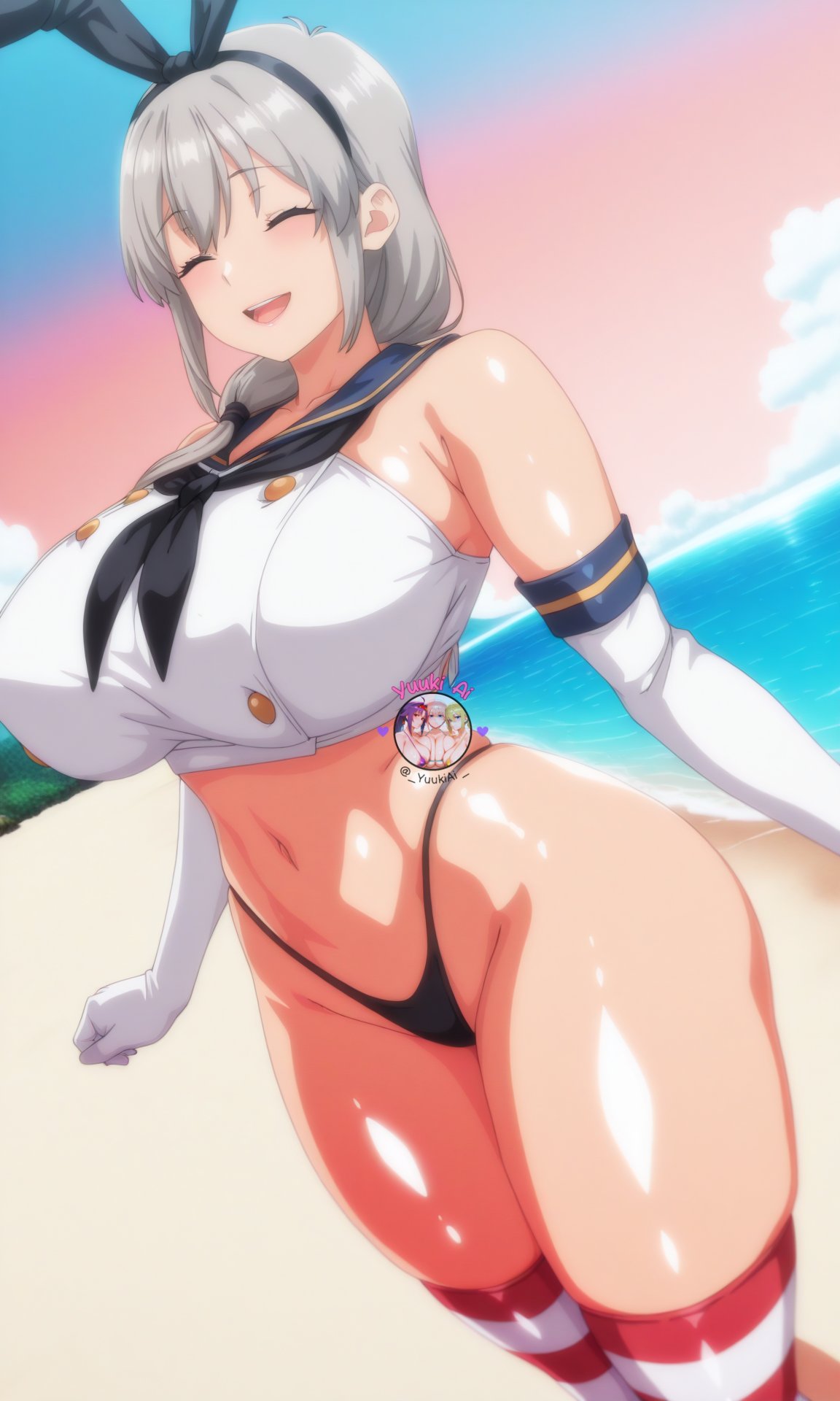 1girls, ai generated, breasts, female, female only, large breasts, light skin, light-skinned female, looking at viewer, mature female, milf, shiny skin, thick thighs, thighs, uzaki tsuki, uzaki-chan wa asobitai!, wet, wide hips, yuukiai