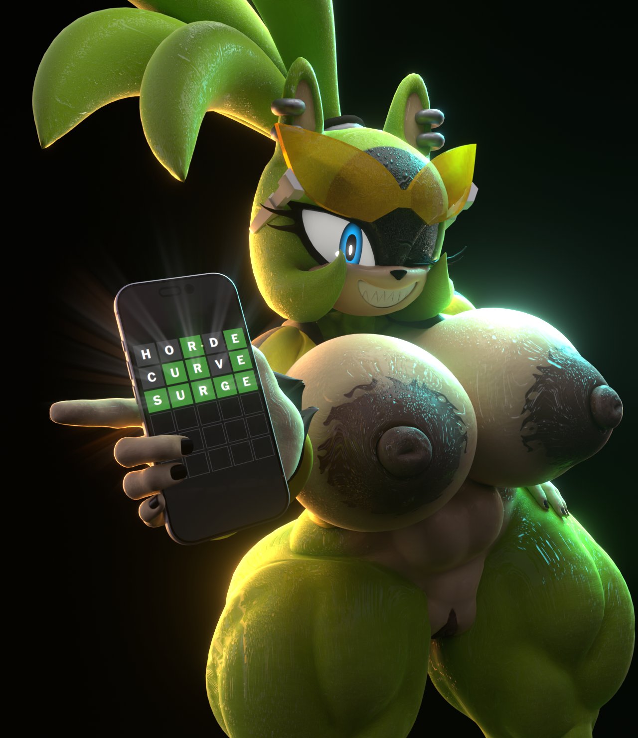 1girls, 2k, 3d, 3d (artwork), areola, areolae, big breasts, breasts, completely nude, completely nude female, diag34k, female, female only, naked, naked female, nipples, nude, nude female, phone, phone screen, pussy, showing phone, solo, solo female, sonic (series), sonic the hedgehog (idw), sonic the hedgehog (series), surge the tenrec, tagme, wordle