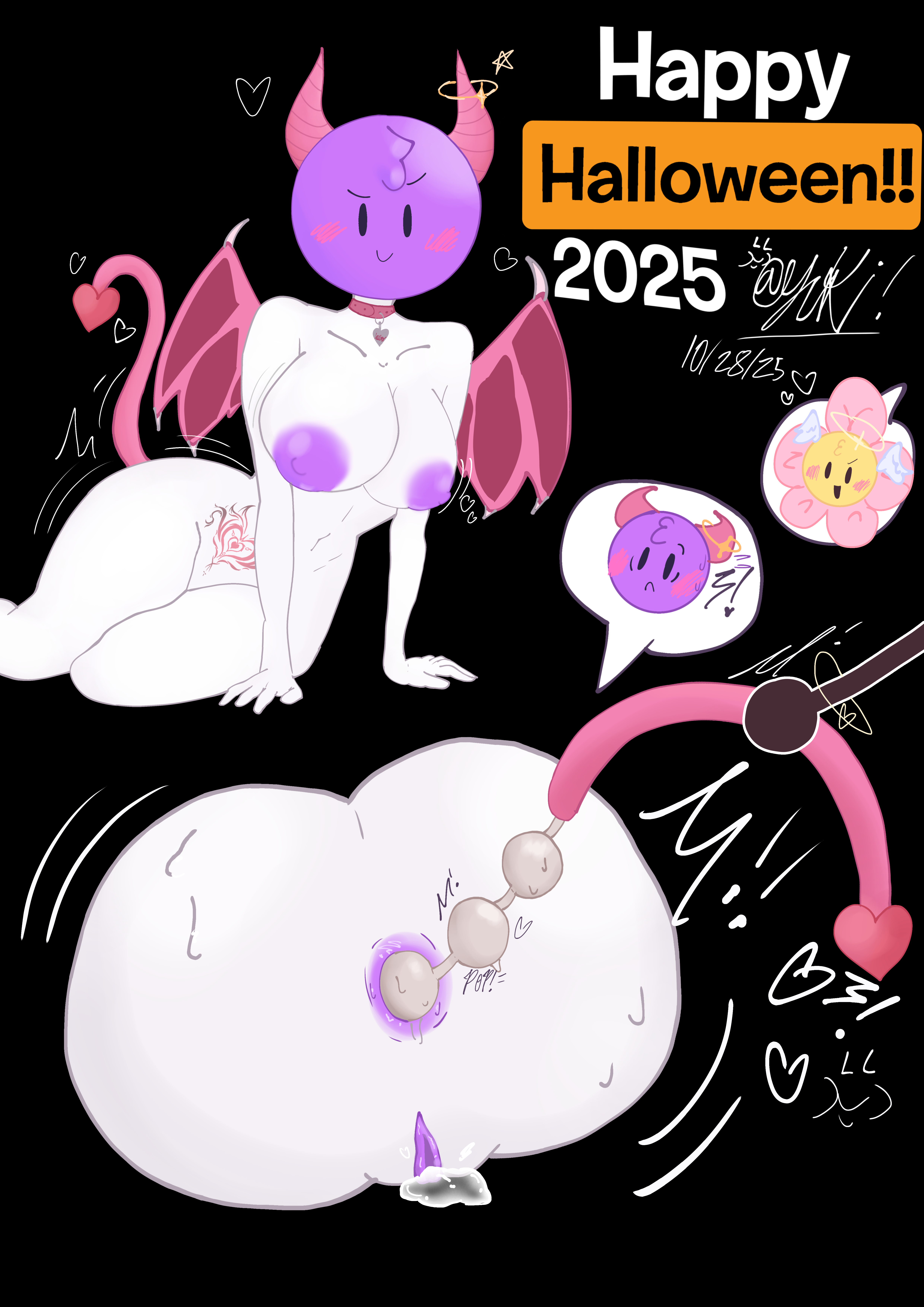 >:), 2025, absurd res, absurdres, anal beads, angel, anus, ass, battle for bfb, battle for bfdi, battle for dream island, bfb, bfdi, bfdi chewing face, big breasts, black background, breasts, choker, collar, dated, demon, female, flower (bfdi), gijinka, halloween, halo, hi res, high quality, high resolution, highres, jacknjellify, jnj, lollipop (bfdi), looking at viewer, motion lines, object show, object show community, object shows, onomatopoeia, osc, pornhub, pulling out, pussy, self upload, simple background, smirk, smirking at viewer, succubus, tail, tattoo, text, thick thighs, tpot, vagina, vulva, wet pussy, wings, yuki! (artist), yukimeow45