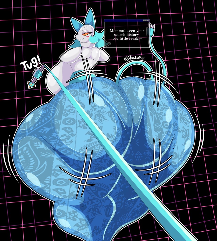 1woman, anthro, anthro focus, ass, big ass, big breasts, blue hair, blue pants, breasts, deltarune, drawing, drawn, female, female focus, female only, flare pants, forbidden pants, furry, furry female, furry only, huge ass, huge breasts, large ass, large breasts, leash, leash pull, leashed pov, massive ass, massive breasts, pantylines, robot, robot girl, simple background, tagme, tail, tasque manager (deltarune), text, thick thighs, thighs, tight clothing, tight pants, undertale, undertale (series), voctopie, voluptuous, voluptuous female