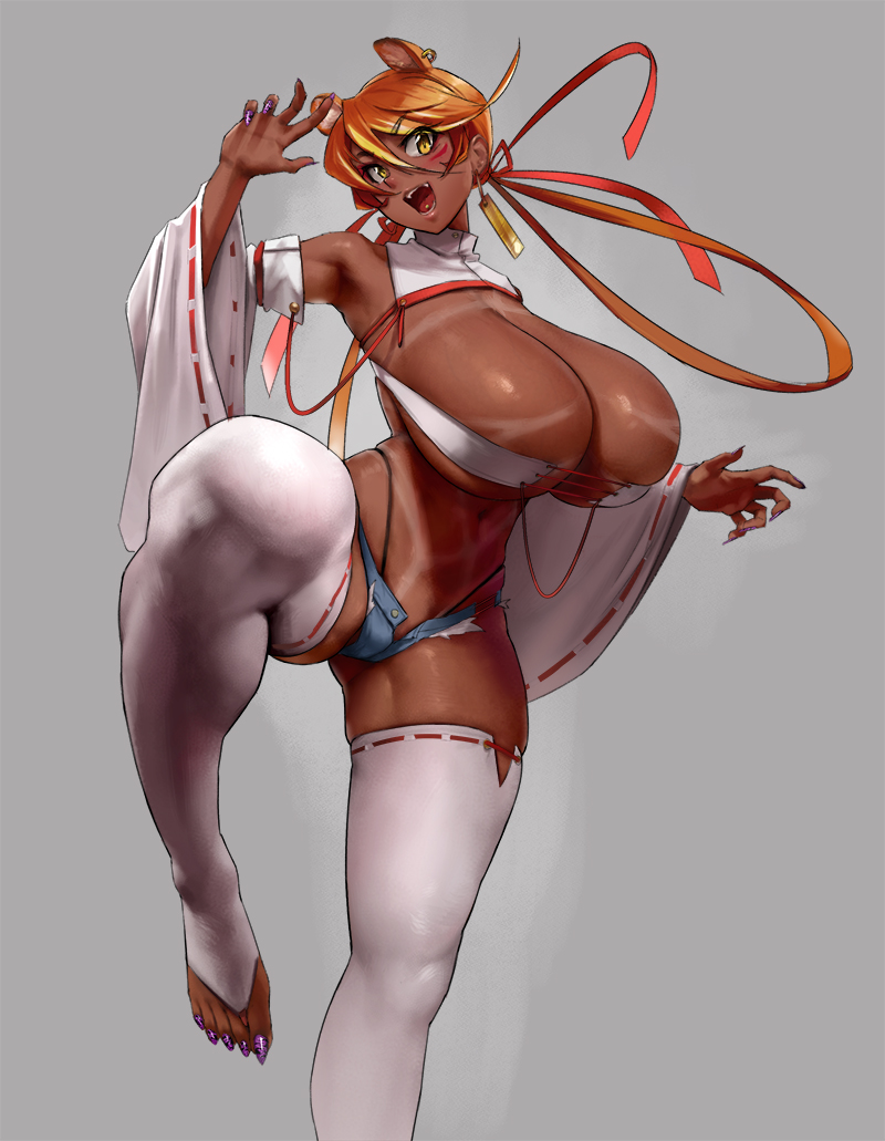 1girls, breasts, cleavage, dark skin, dark-skinned female, eu03, female, female only, huge breasts, original, solo