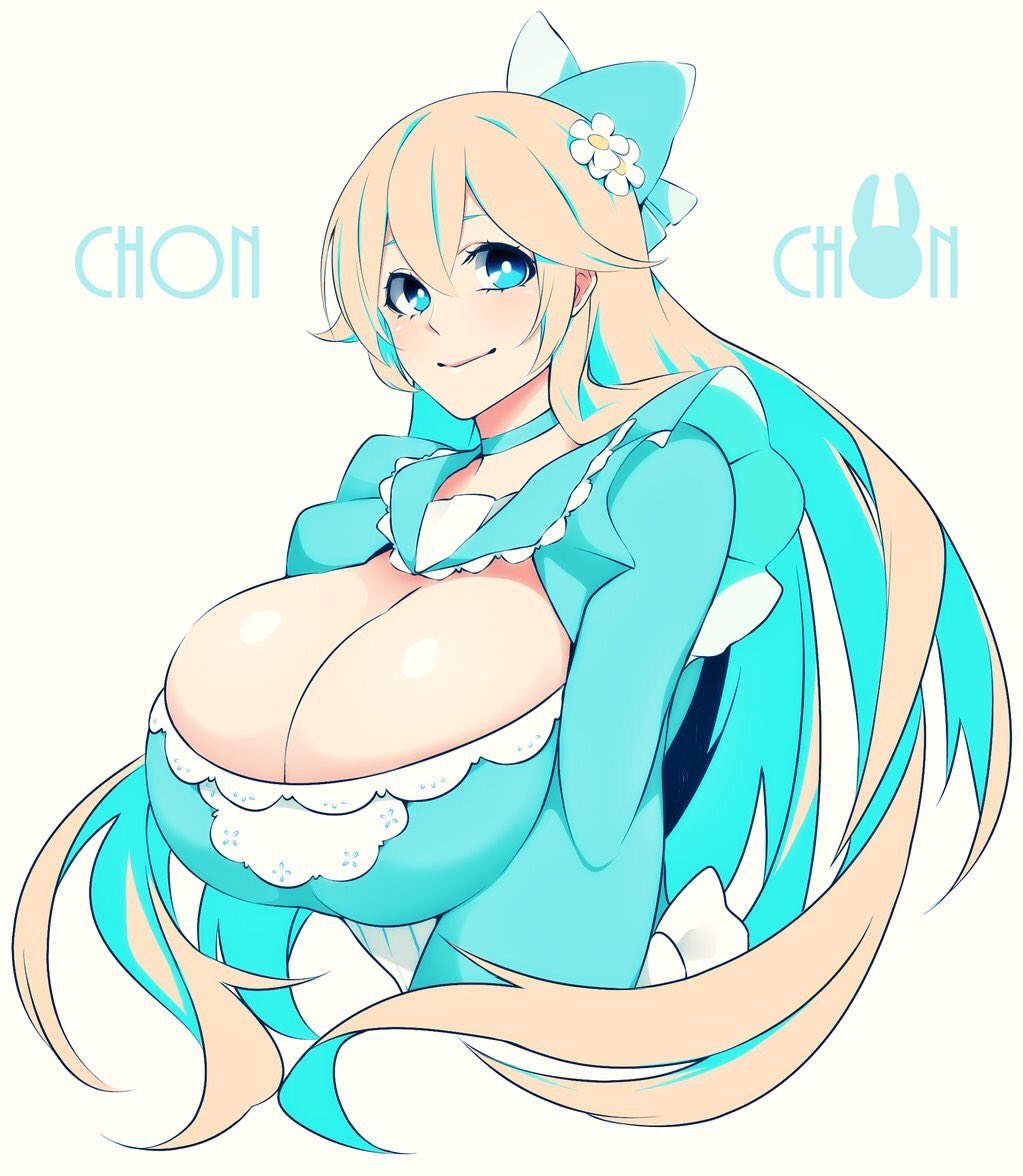 1girls big_breasts blank_background blonde_hair blue_dress blue_eyebrows blue_eyes blue_hair boob_window borrowed_character bow_on_head breasts bursting_breasts busty camui_kamui_(hz_666v) character_name cleavage dress english_text enormous_breasts eye_contact facing_viewer female female_only flower flower_hair_ornament hair_flower hair_ornament hi_res high_resolution highres huge_breasts light-skinned_female light_skin long_hair looking_at_viewer massive_breasts multicolored multicolored_hair original plain_background simple_background smile smiling_at_viewer solo sunflower sunflower_hair_ornament top_heavy two_colors two_tone_hair upper_body voluptuous white_background white_bow