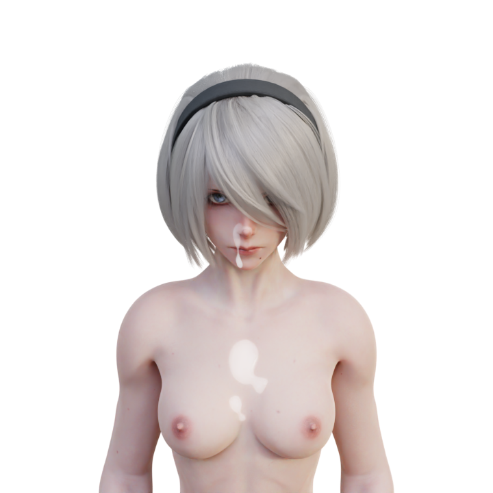 3d blender blender_(software) cum dripping_cum facial liquid nier:_automata nude renderingbutts white_hair yorha_2b