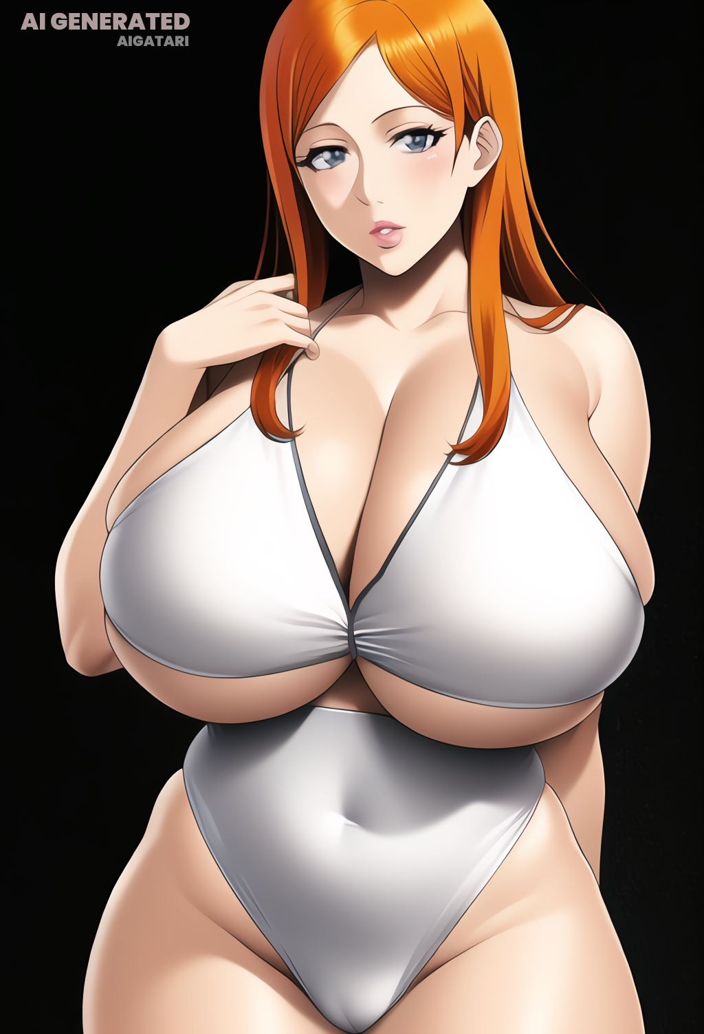 1girls, ai generated, big breasts, bleach, breasts, female, female focus, female only, huge breasts, inoue orihime, light skin, long hair, nai diffusion, orange hair, solo, stable diffusion, thick thighs, thighs, voluptuous, wide hips