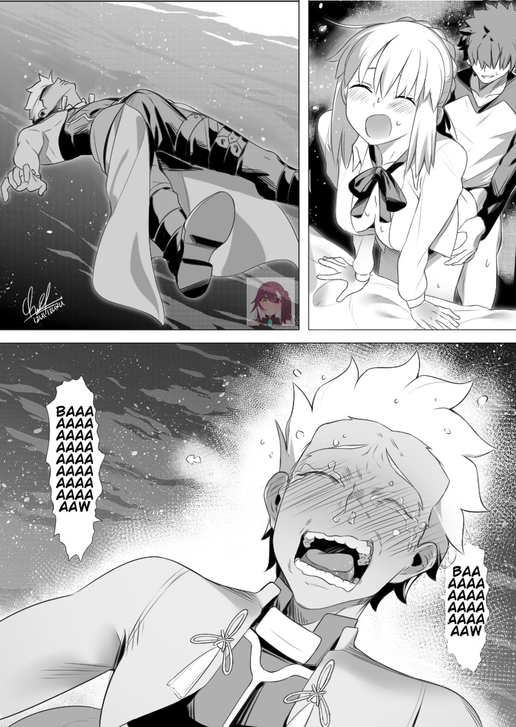 1girls 2boys archer_(fate) artoria_pendragon artoria_pendragon_(fate) blush breasts bulge closed_eyes crying cuckold emiya_shirou english_commentary erection erection_under_clothes fate/stay_night fate_(series) female greyscale implied_sex izulizuru kazuya_crying_(meme) kono_subarashii_sekai_ni_shukufuku_wo! meme monochrome multiple_boys netorare ntr open_mouth parody saber scene_reference sex sex_from_behind signature speech_bubble straight tears virtual_youtuber watermark