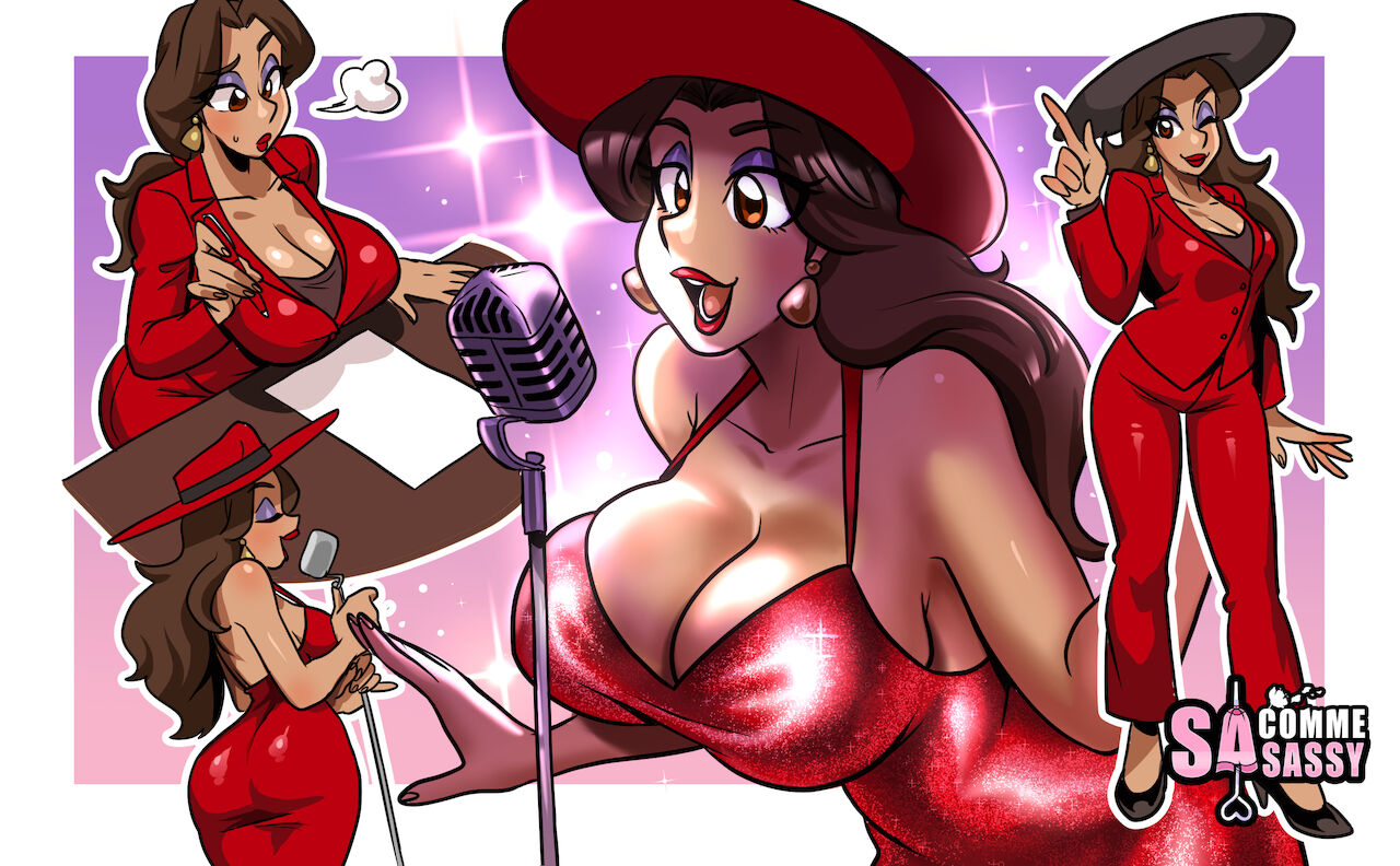 1girls, alternate breast size, alternate version available, ass, breasts, cleavage, eyeshadow, female, female only, huge breasts, lipstick, makeup, mario (series), multiple images, nintendo, pauline, purple eyeshadow, red lipstick, sasatseng, solo, solo female, super mario odyssey, wide hips