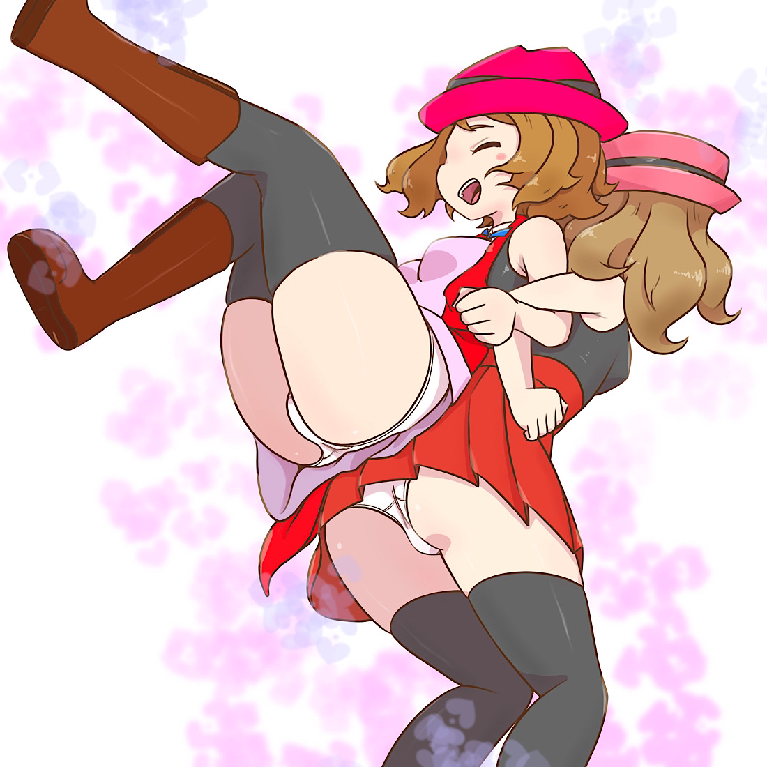 2girls, ass, breasts, female, female only, human, human only, microsd (artist), multiple females, multiple girls, nintendo, pink skirt, pokemon, pokemon (anime), pokemon xy, red skirt, selfcest, serena (pokemon games), serena (pokemon), thick thighs, yuri