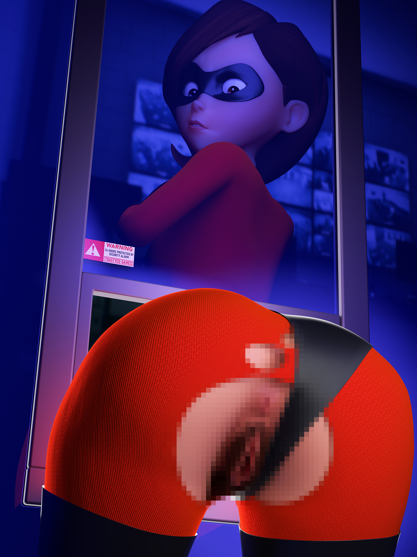1girls, 3d, anus, ass, blender, censored, disney, elastigirl, female, helen parr, partially clothed, pixar, pussy, superheroine, tagme, the incredibles, toastycogames