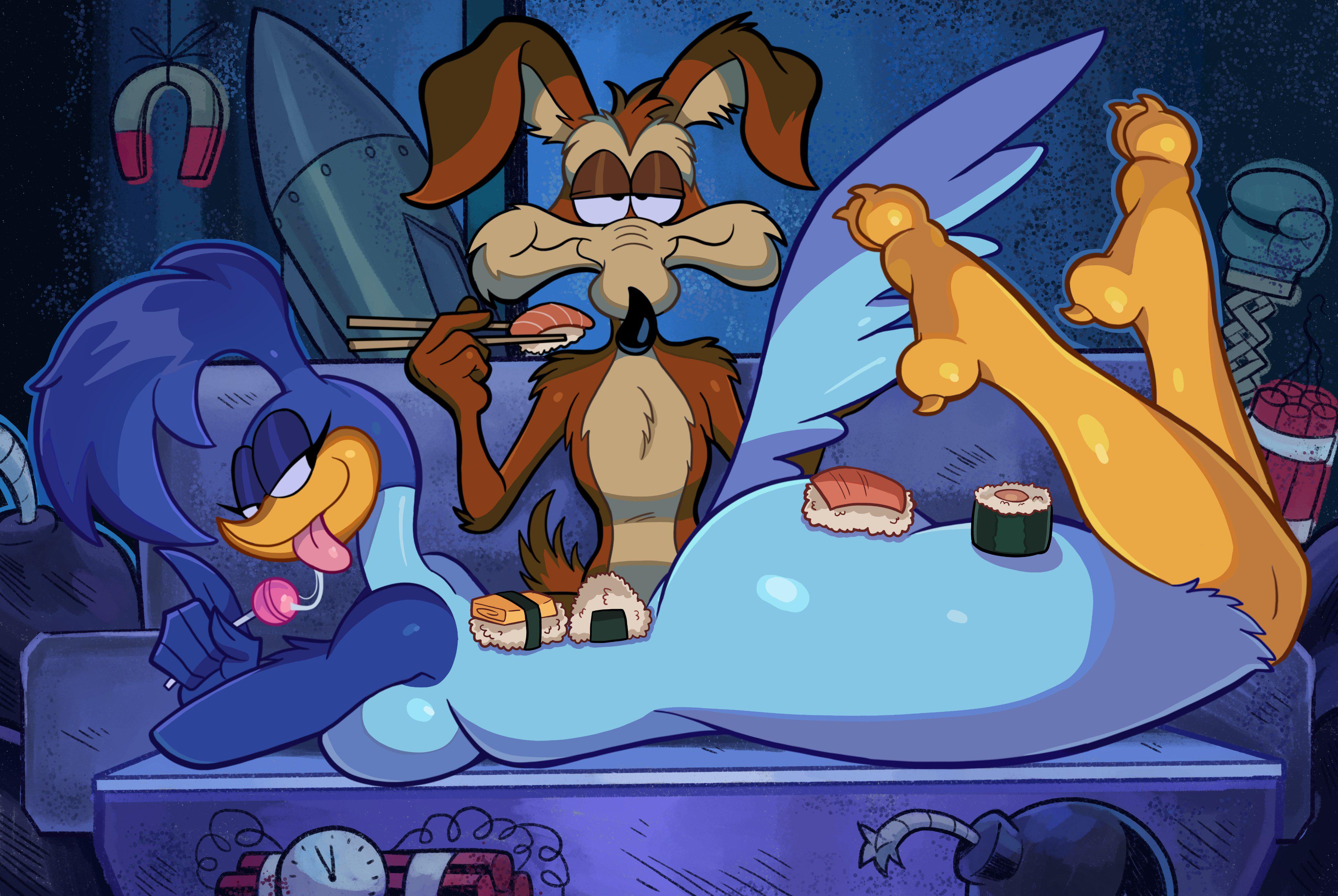 artist request, bomb, boxing gloves, dynamite, fat ass, lollipop, looney tunes, magnet, rayman eating sushi, road runner (looney tunes), rule 63, sushi, thick thighs, wile e. coyote