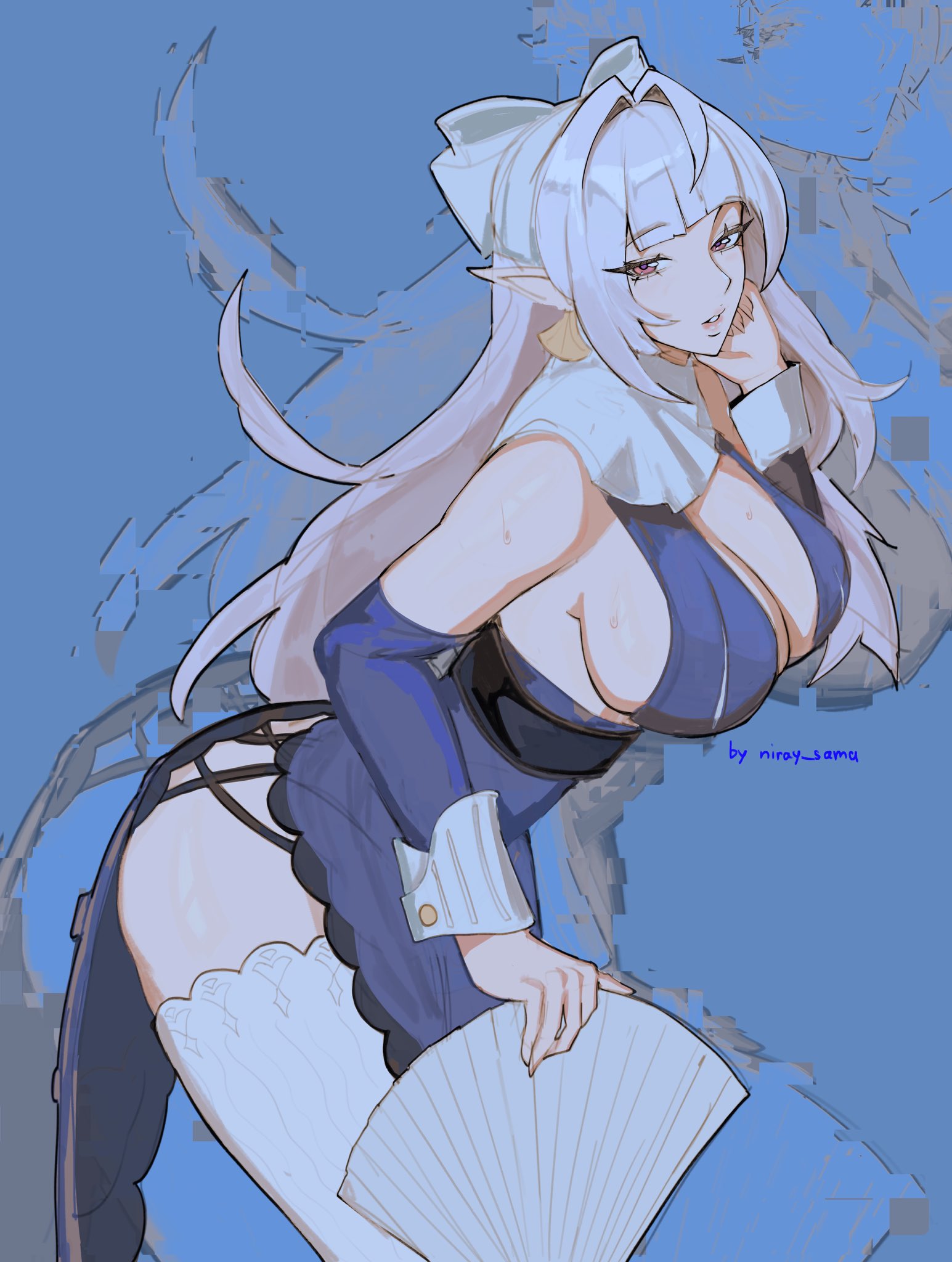 1girls, big breasts, busty, clothed, curves, curvy, female, female only, fully clothed, hoyoverse, large breasts, light skin, light-skinned female, mihoyo, milf, niray sama, revealing clothes, thick, velina airgid, white hair, zenless zone zero