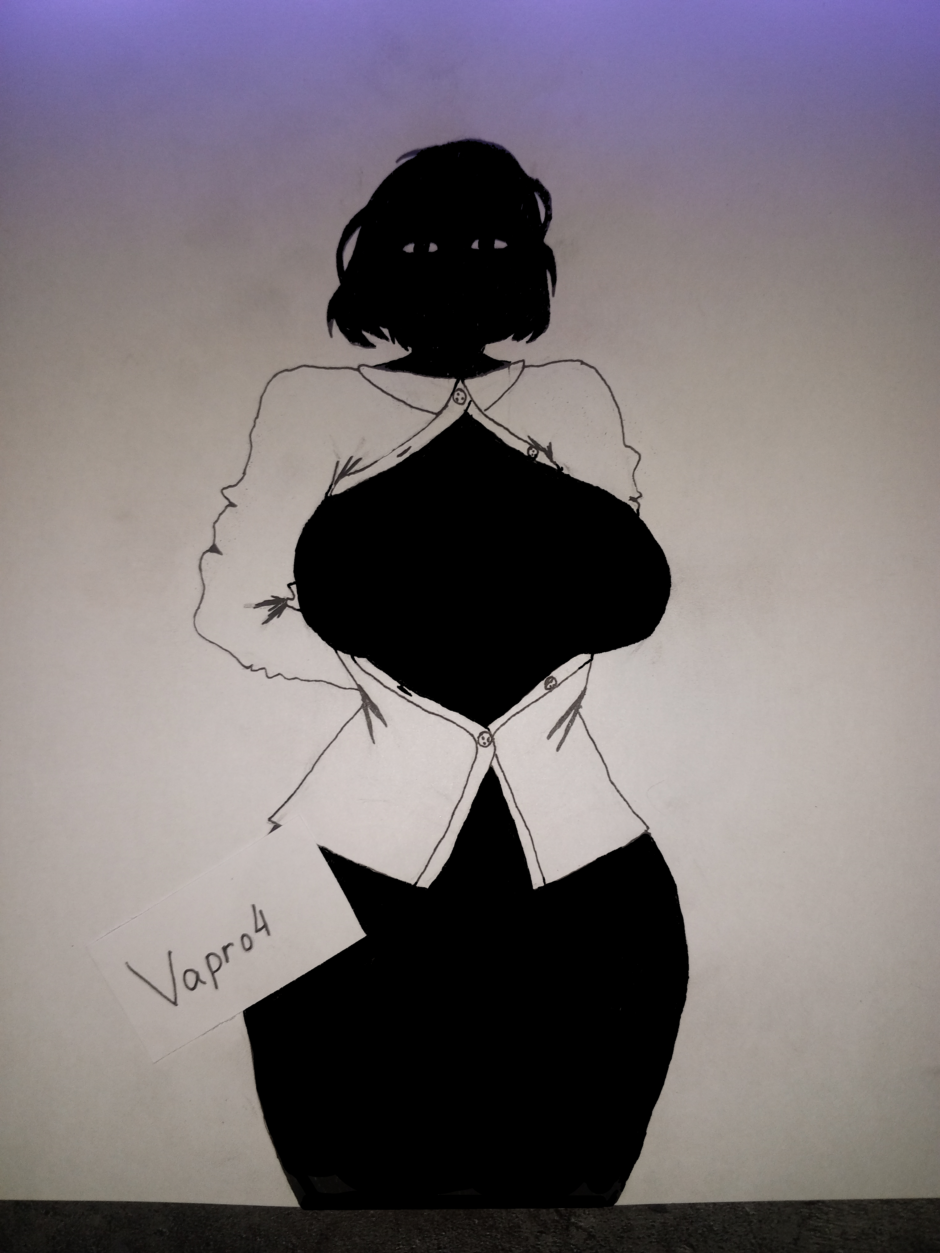 1girl, 1girls, artist name, big ass, big breasts, big butt, big thighs, black, black eyes, black hair, black hair female, black skin, black skinned female, body, breasts, breasts out, creepypasta, faceless character, female, female focus, female only, fluffy hair, looking at viewer, looking pleasured, mommy, nate hand gesture, shadow, shirt, short hair, standing, standing position, vapro4, video game character, video game franchise, video games, white shirt