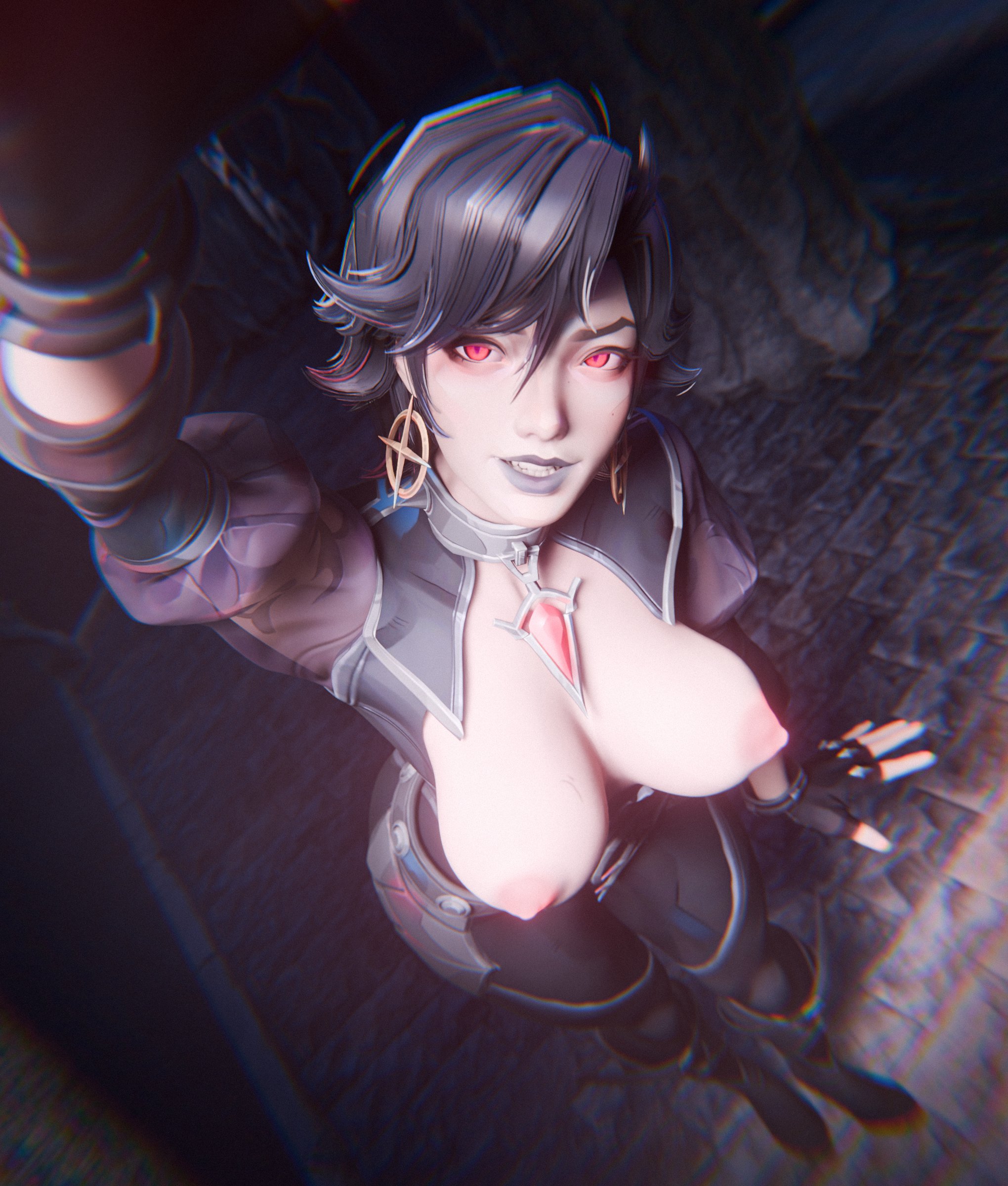 1girls, 3d, big breasts, breasts, breasts out, female, female only, goth, goth girl, jubilation lee, jubilee, jubilee (marvel rivals), marvel, marvel rivals, nude, selfie, shibarademu, solo, vampire, vampire girl, vampire jubilee