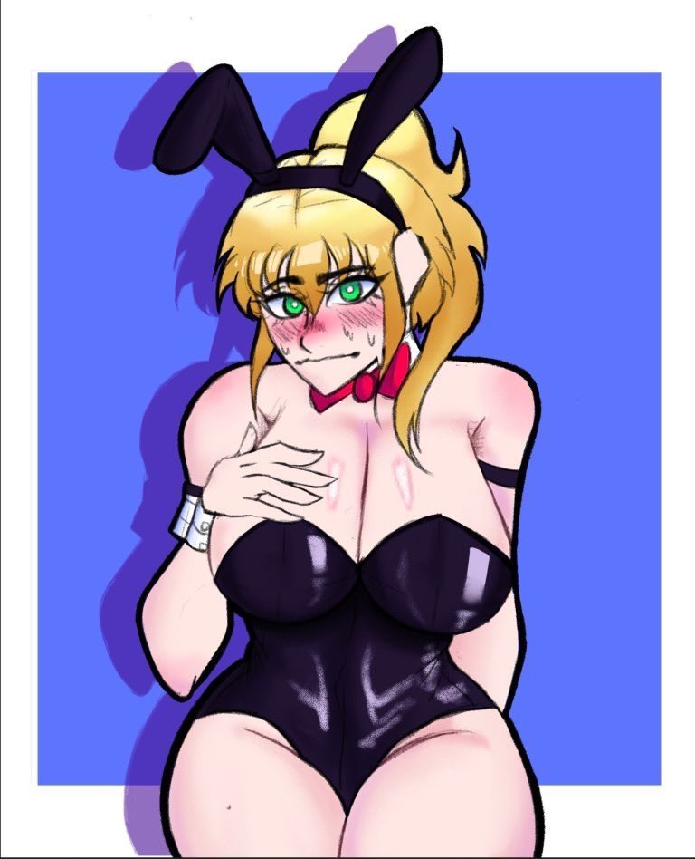 1girls blonde_hair blush breasts bunny_ears bunnysuit cleavage embarrassed female female_only five_nights_at_freddy's five_nights_at_freddy's:_security_breach frizzy_(artist) green_eyes large_breasts solo thick_thighs thighs vanessa_(fnaf) wide_hips