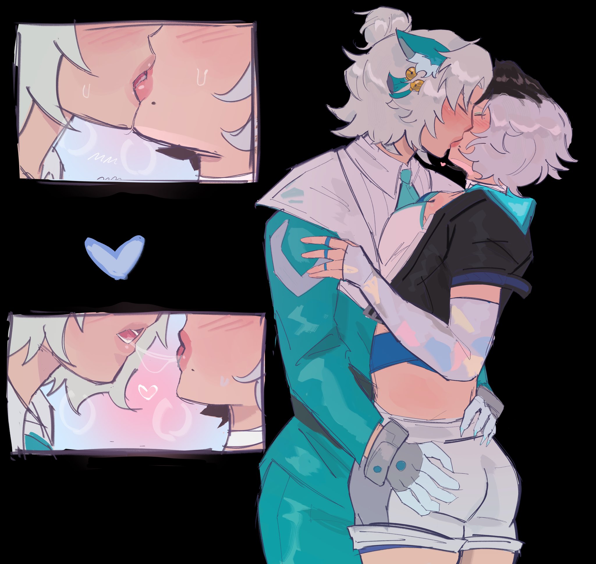 2d, 2girls, ami han, ass grab, female, female only, kissing, luna snow, luna snow (marvel rivals), marvel, marvel rivals, seol hee, white fox (marvel rivals), white fox (marvel), yuri