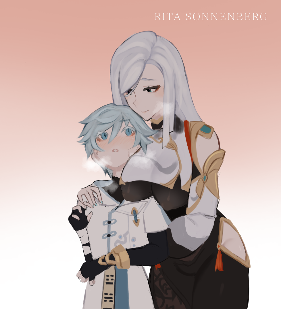 1girls, aunt, aunt and nephew, chongyun (genshin impact), clothed, clothed female, female, femdom, genshin impact, incest, light skin, light-skinned female, male, milf, older female, rita sonnenberg, shenhe (genshin impact), younger male