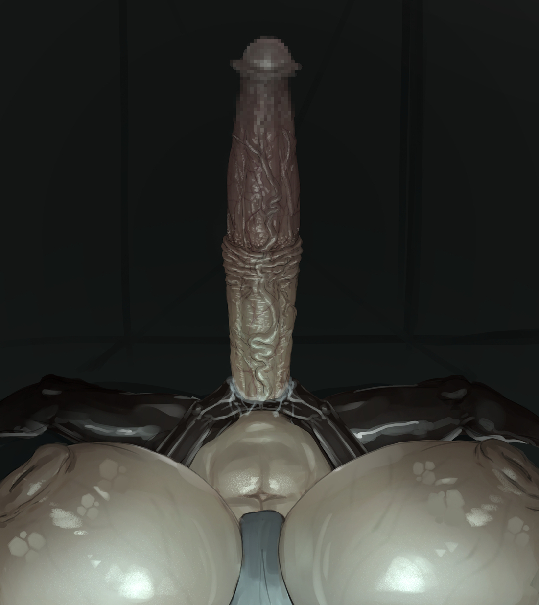 1futa, areolae, breasts, canvassolaris, censored, erection, focus on penis, futa only, futa pov, futanari, high-angle view, huge breasts, huge cock, human, hyper penis, intersex, large breasts, light skin, light-skinned futa, long penis, lying, lying on back, nipples, nude, pale skin, penis, pov, retracted foreskin, shiny skin, solo, standing, veiny penis