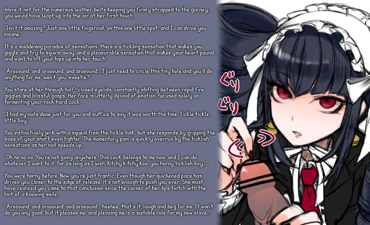 1boy 1girls caption celestia_ludenberg danganronpa edging english_text female femdom femdom_caption first_person_view glans_stimulation glansjob human looking_at_viewer male penis pov straight straight_hair tagme tease_and_denial teasing text text_focus tickling tickling_caption tickling_penis unseen_male_face