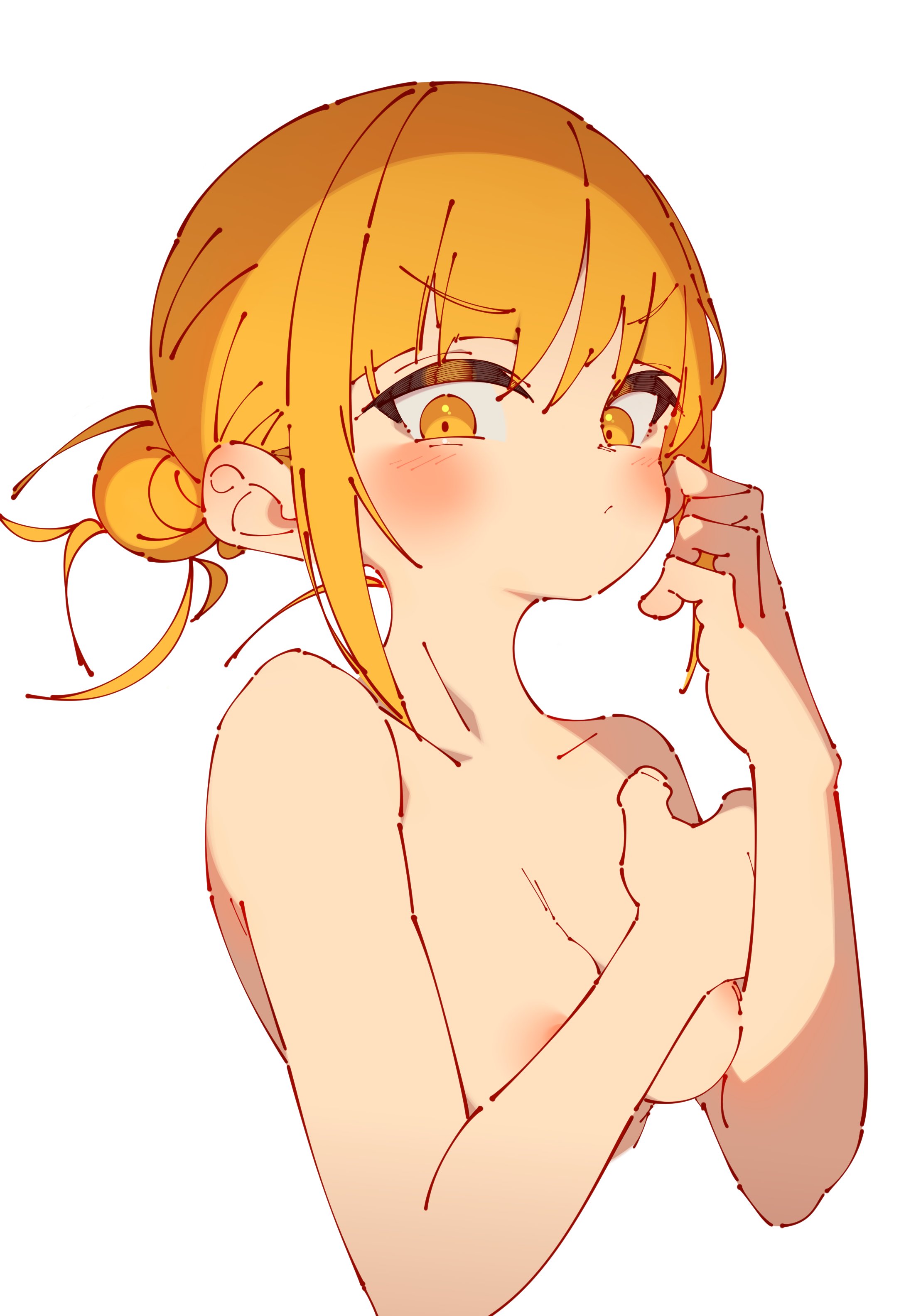 1girls, areola slip, areolae, blonde hair, blonde-haired female, blush, breasts, female, handbra, himiko toga, human, my hero academia, rasusurasu, simple background, yellow eyes