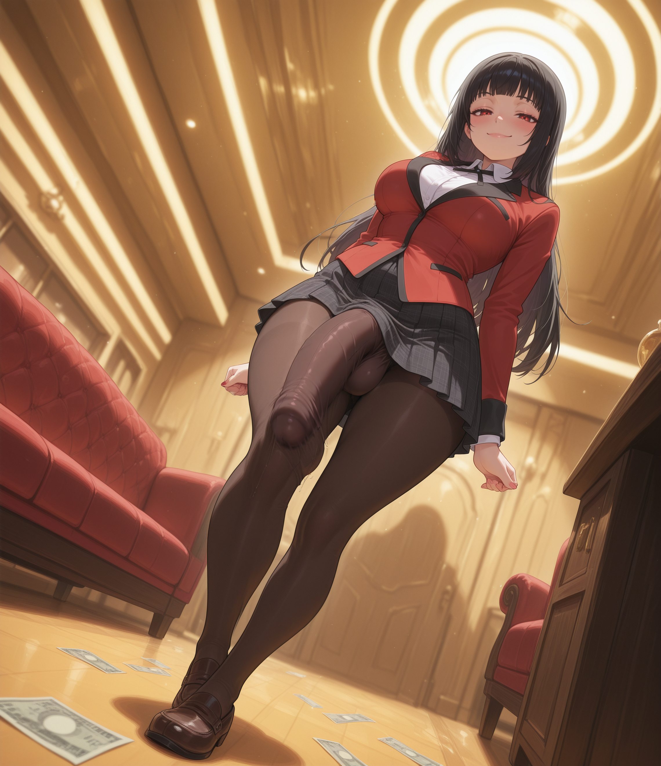 ai generated, balls, ballsack, below view, black hair, blunt bangs, bulge, bulge through clothing, bulge under clothes, busty, civitai, clothing bulge, cock, curvy, curvy figure, dickgirl, dickgirl focus, foreskin, from below, full body, fully clothed, futa focus, futanari, hi res, high quality, high resolution, highres, huge cock, jabami yumeko, kakegurui, large penis, low-angle view, massive bulge, pantyhose, pantyhose bulge, patreon, penis, penis bulge, penis in pantyhose, penis under clothes, red eyes, school uniform, schoolgirl uniform, self upload, smirk, smirking, smirking at viewer, smug, smug face, smug grin, stable diffusion, testicles, uncensored, uncircumcised, uncut, upscaled, viewed from below, voluptuous, voluptuous futa, yuckle