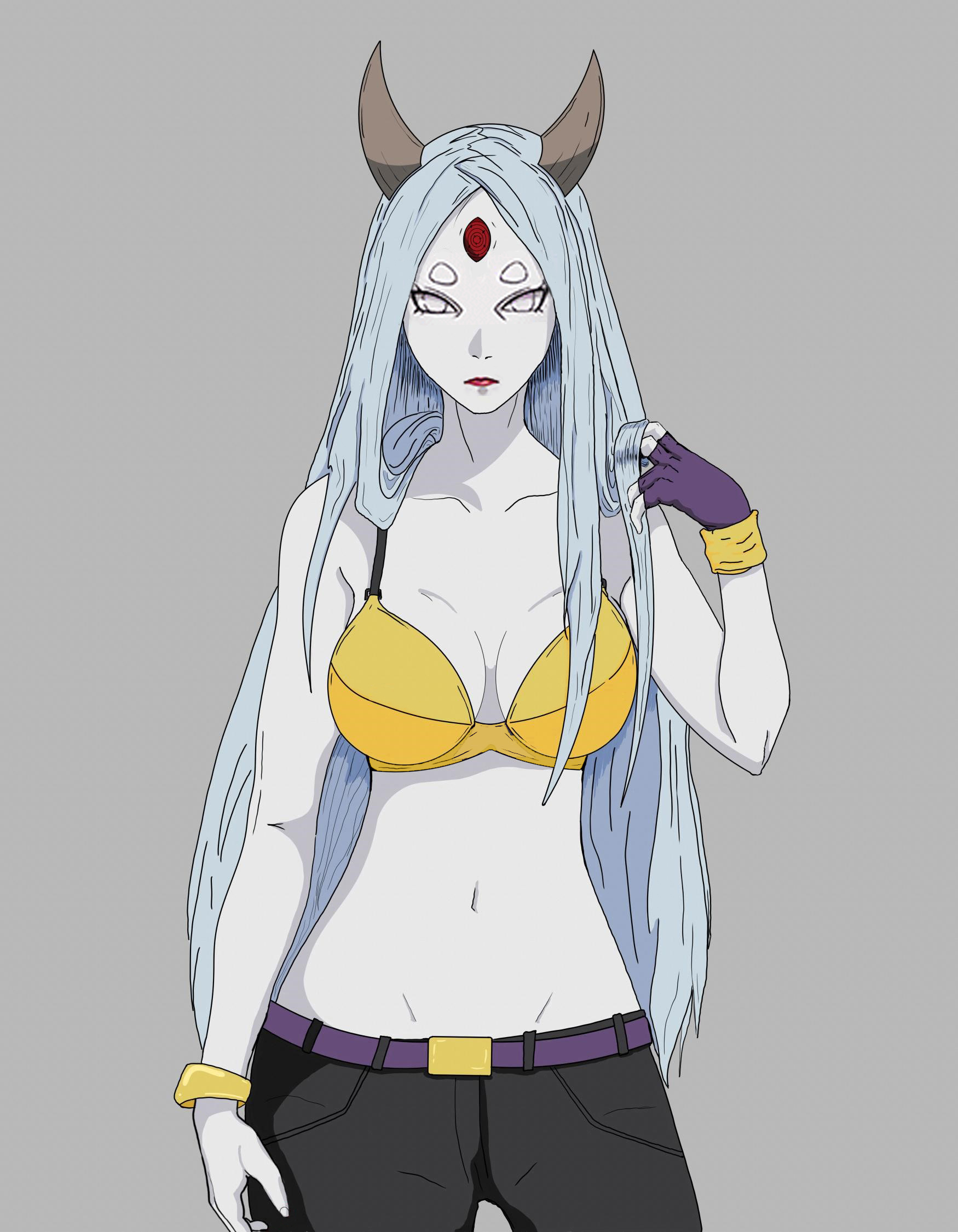 3 eyes, bikini, boruto: naruto next generations, horns, looking at viewer, multi eye, naruto, naruto (series), naruto shippuden, otsutsuki kaguya, swimsuit