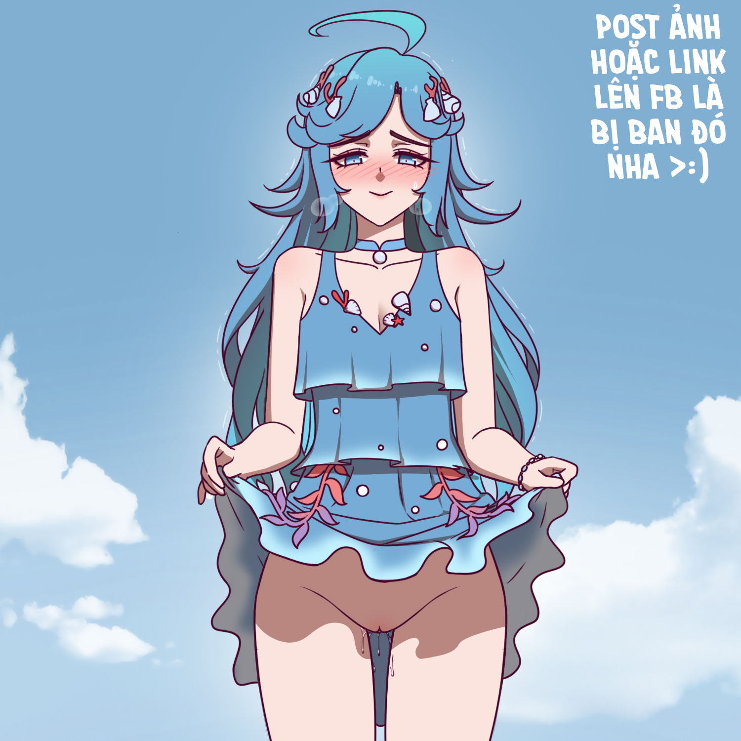 1girls, arena of valor, blue hair, bottomless, dolia, dolia (arena of valor), honor of kings, mermaid, wet pussy