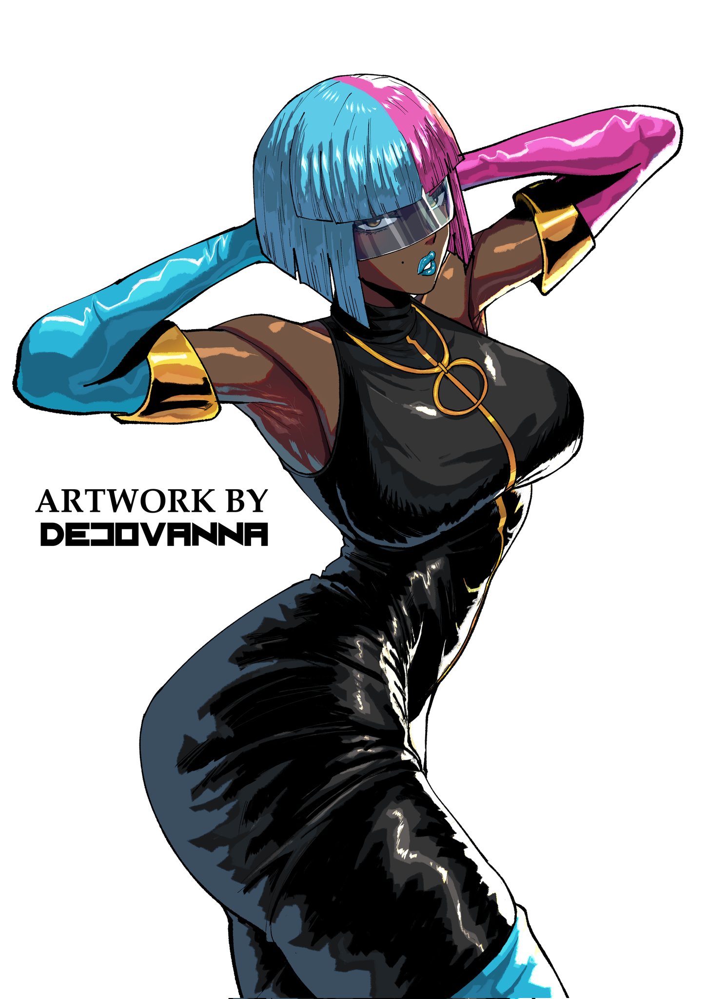 1girls, 2026, 2d, 2d (artwork), alice (dispatch), artist name, ass, big ass, big breasts, big thighs, blue hair, breasts, bust, busty, chest, curvaceous, curvy, curvy figure, dark skin, dark-skinned female, dejovanna, digital media (artwork), dispatch (game), female, female only, hips, hologram, holograms, hourglass figure, huge ass, huge breasts, huge thighs, large ass, large breasts, large thighs, legs, mature, mature female, multicolored hair, pink hair, prism, sfw, slim waist, solo, solo female, tagme, thick, thick hips, thick legs, thick thighs, thighs, tinted eyewear, visor, voluptuous, waist, wide hips, wide thighs