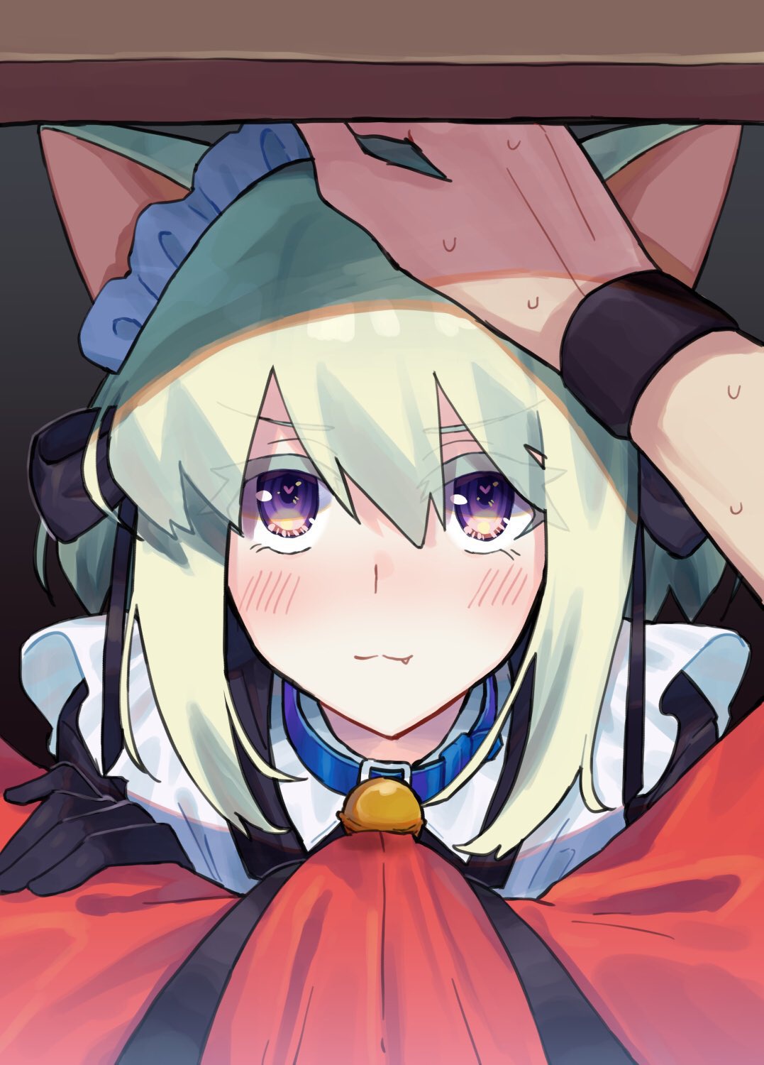 2boys, androgynous, blush, bulge, cat ears, catboy, collar, crossdressing, femboy, femboy focus, galo thymos, gay, gay sex, lio fotia, maid, maid headdress, petting, pov, promare, solo focus, twink, under the table, yaoi