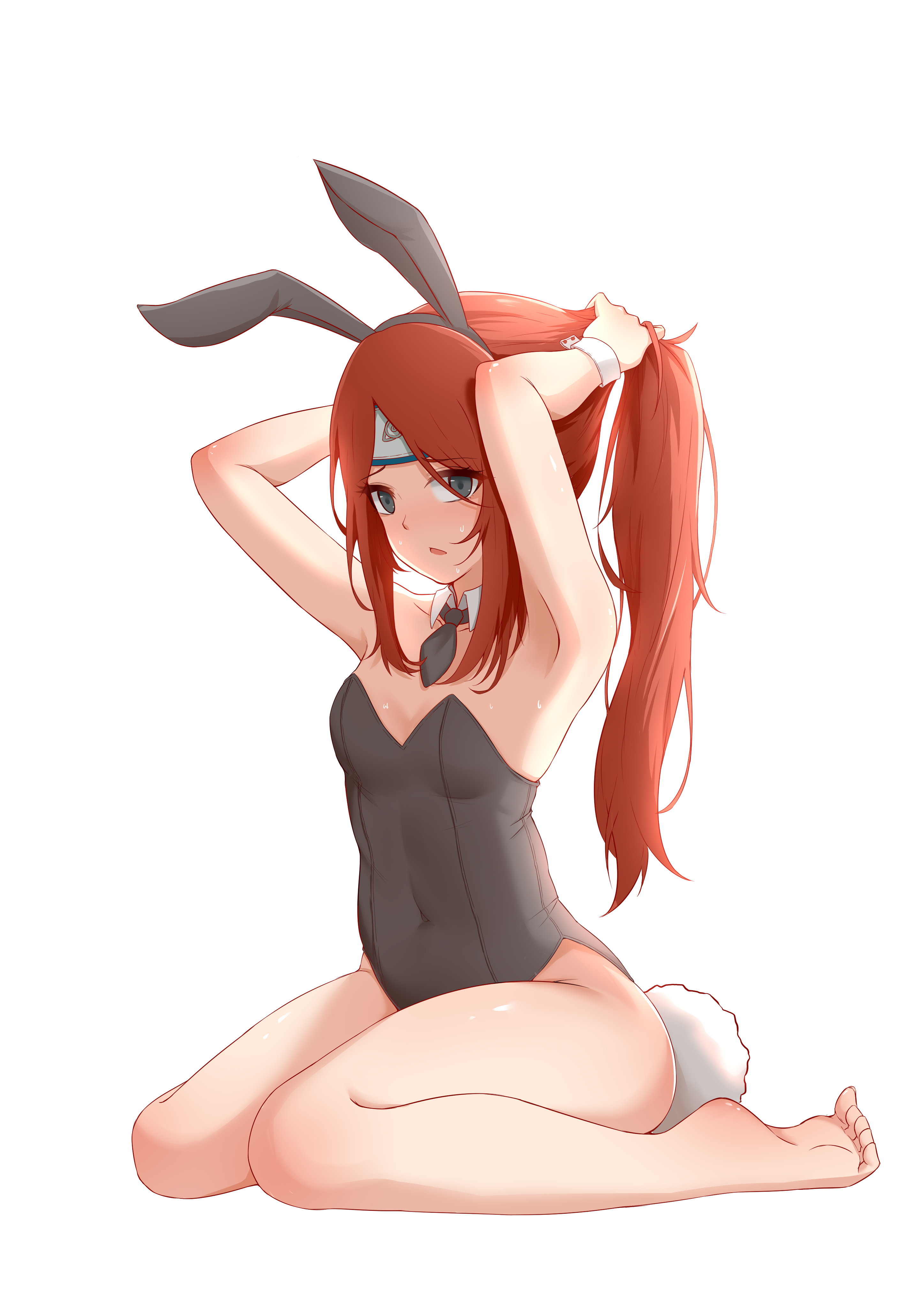 1girls, absurd res, absurdres, alternate version available, armpit, armpits, arms up, artist request, ass, bare legs, bare thighs, barefoot, bimbo, blue eyes, bowtie, bunny ears, bunny girl, bunny tail, bunnysuit, butt, child bearing hips, collar, cuffs, curvaceous, curvaceous female, curvaceous figure, curvy, curvy body, curvy female, curvy figure, curvy hips, fake animal ears, fake ears, fake rabbit ears, fake tail, feet, female, female focus, female only, flat chest, flat chested, foot fetish, foot focus, forehead protector, headband, hi res, high quality, high resolution, highres, hips, hourglass figure, kneeling, konohagakure symbol, kushina uzumaki, light skin, light-skinned female, long hair, long legs, looking at viewer, naruto, naruto (series), naruto shippuden, on knees, open mouth, pale skin, pale-skinned female, petite, petite body, petite breasts, petite female, pinup, ponytail, red hair, shonen jump, shounen jump, shueisha, skimpy, skimpy clothes, skimpy dress, small breasts, soles, solo, solo female, solo focus, sweat, sweatdrop, sweating, teen, teen girl, teenage girl, teenager, thick thighs, thighs, tied hair, toe curl, toe scrunch, toes, uzumaki kushina, very high resolution, weekly shonen jump, weekly shounen jump, white background, wide hips
