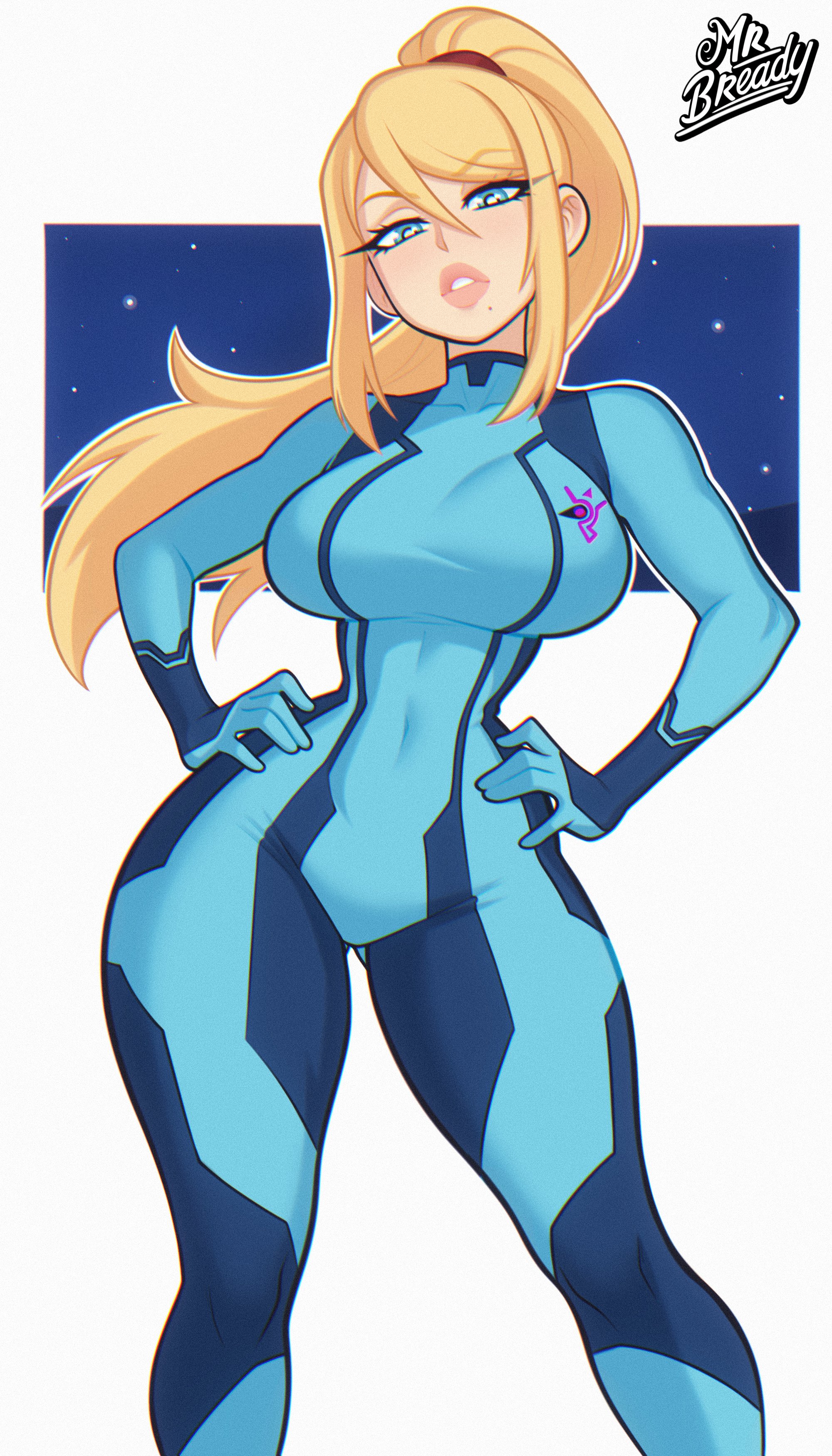 2d, 2d (artwork), 2d artwork, blonde, blonde female, blonde hair, blonde-haired female, breasts, curvaceous, curvaceous female, curvaceous figure, curves, curvy, curvy body, curvy female, curvy figure, curvy hips, female, hair, lips, metroid, nintendo, samus aran, solo, srbready, zero suit, zero suit samus