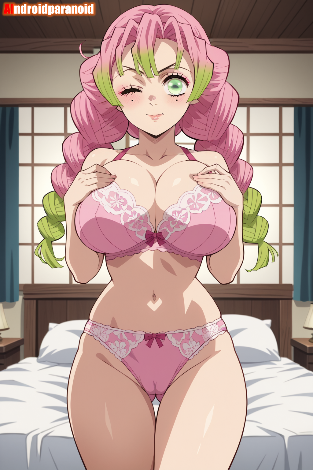 1girls, ai generated, aindroidparanoid, ass, big ass, big breasts, big butt, breasts, busty, cleavage, curvy, cute, demon slayer, fat ass, female, female only, hair, hi res, hips, huge ass, huge breasts, human, kanroji mitsuri, kimetsu no yaiba, large ass, large breasts, legs, lingerie, mitsuri kanroji, narrow waist, slim waist, tagme, thick ass, thick thighs, voluptuous, waist, wide hips