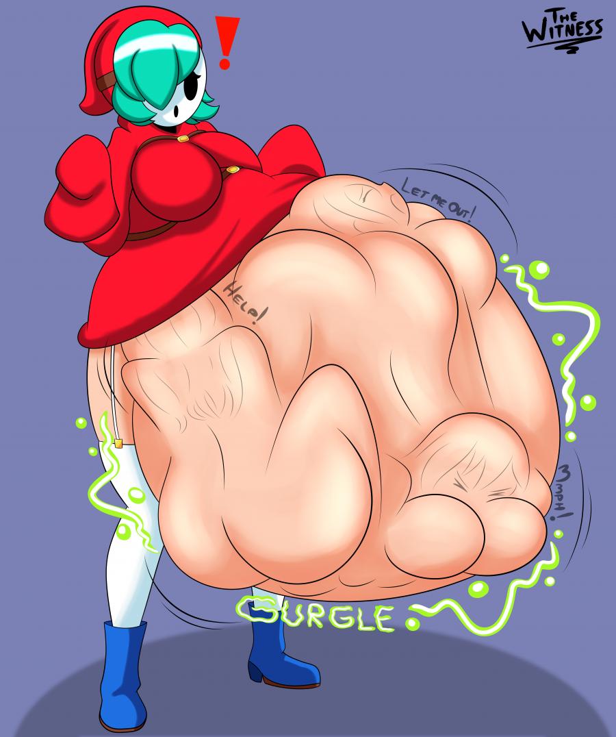 ass expansion, breast expansion, digested, digested prey, digestion, digestion noises, mario (series), same size vore, sequence, shy gal, shy guy, soft vore, struggling, struggling prey, super mario bros., thigh expansion, unwilling, unwilling prey, unwilling vore, vore, vore belly, weight gain