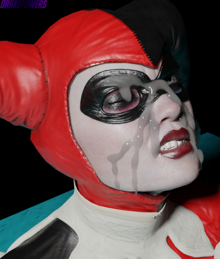 1girls 3d 3d_(artwork) angry angry_face annoyed artist_name batman:_arkham_knight batman_(series) close-up closed_eyes clothing cum cum_on_face dc dc_comics disgusted drakepowers face facial female female_only grimace harley_quinn harley_quinn_(classic) hourglass_figure huge_breasts lips lipstick makeup mask nose one_eye_closed realistic solo teeth villain villainess watermark