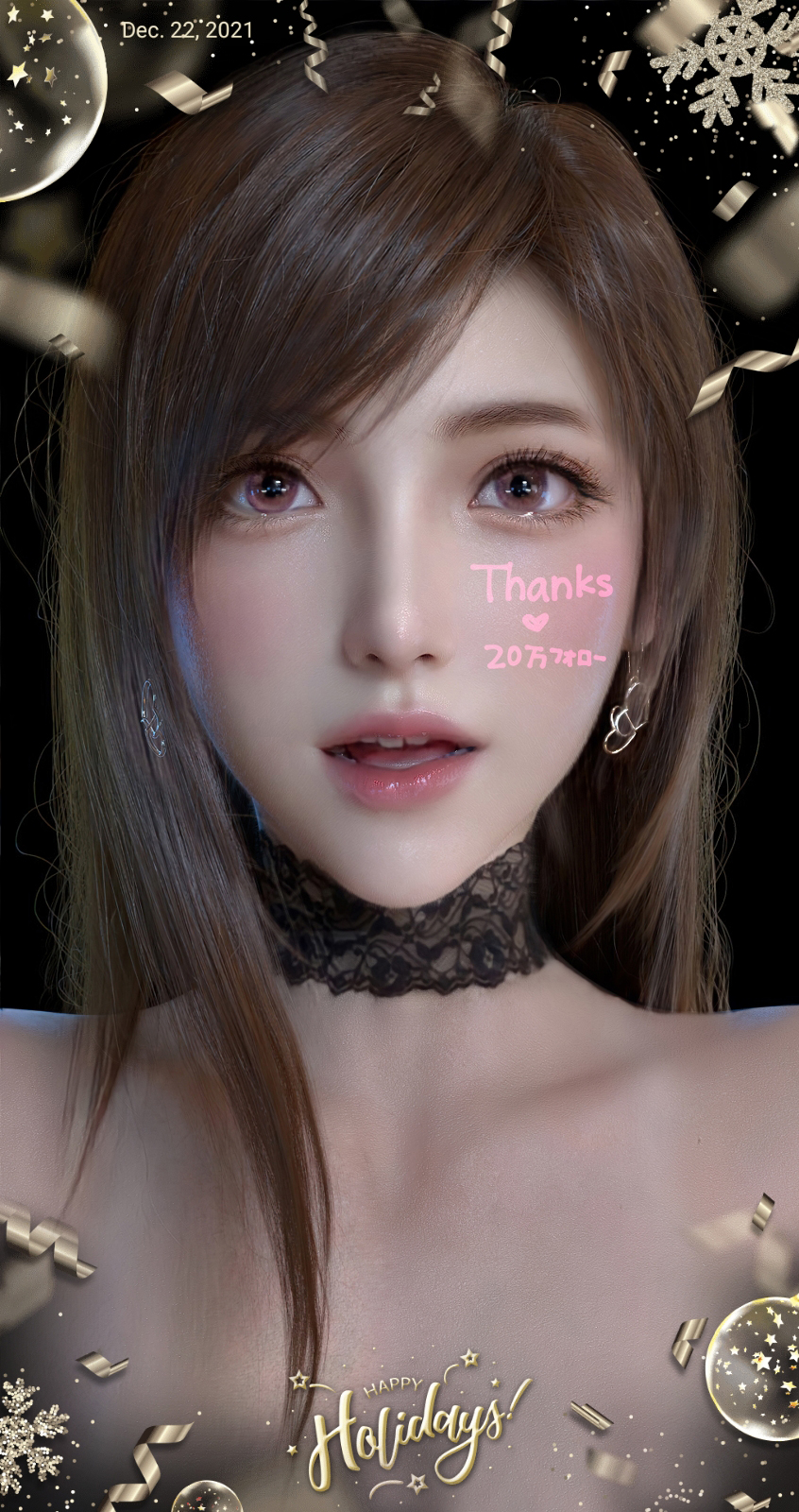 1girls, 3d, autodesk maya, christmas, female, female only, final fantasy, final fantasy vii, final fantasy vii remake, light skin, light-skinned female, new year, nude, slash soft, tifa lockhart