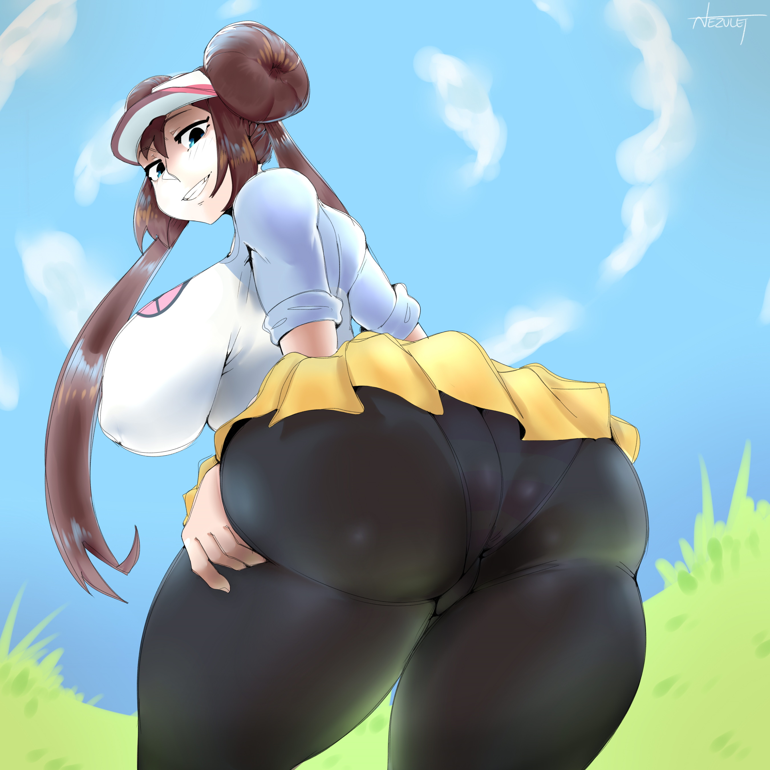 1girl, 1girls, alternate breast size, ass, ass focus, breasts, butt, butt focus, female, huge ass, huge breasts, nezulet, panties, panties under pantyhose, pantyhose, pokemon, pokemon bw2, pussy, pussy visible through clothes, rosa (pokemon), solo, solo female, solo focus, tagme
