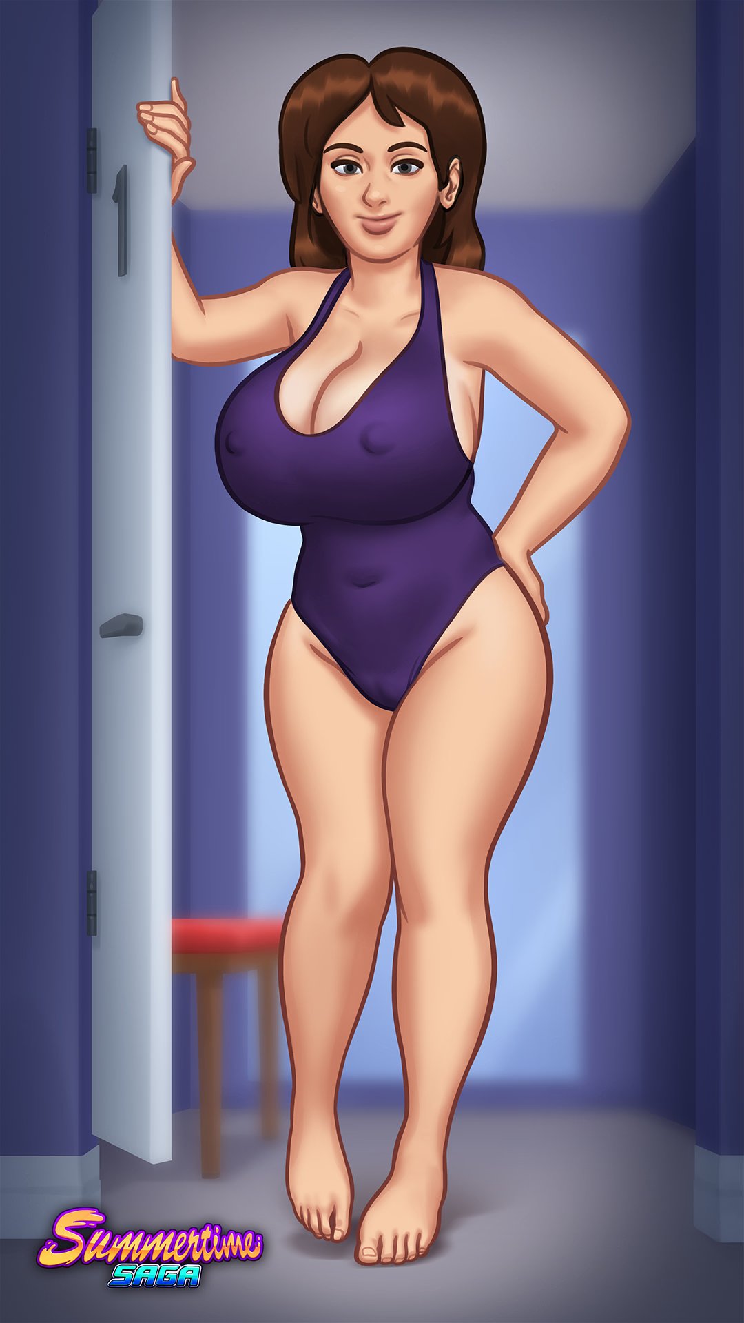 1920x1080 1girls 2025 2d 2d_(artwork) big_breasts breasts brown_hair brown_hair changing_room cleavage curvaceous curves curvy curvy_body curvy_figure curvy_hips darkcookie debbie_(summertime_saga) digital_media_(artwork) dressing_room female female_focus female_only light-skinned_female light_skin long_hair looking_at_viewer milf nipples nipples_visible_through_clothing one-piece_swimsuit pinup summertime_saga swimsuit swimwear thick_thighs wallpaper watermark