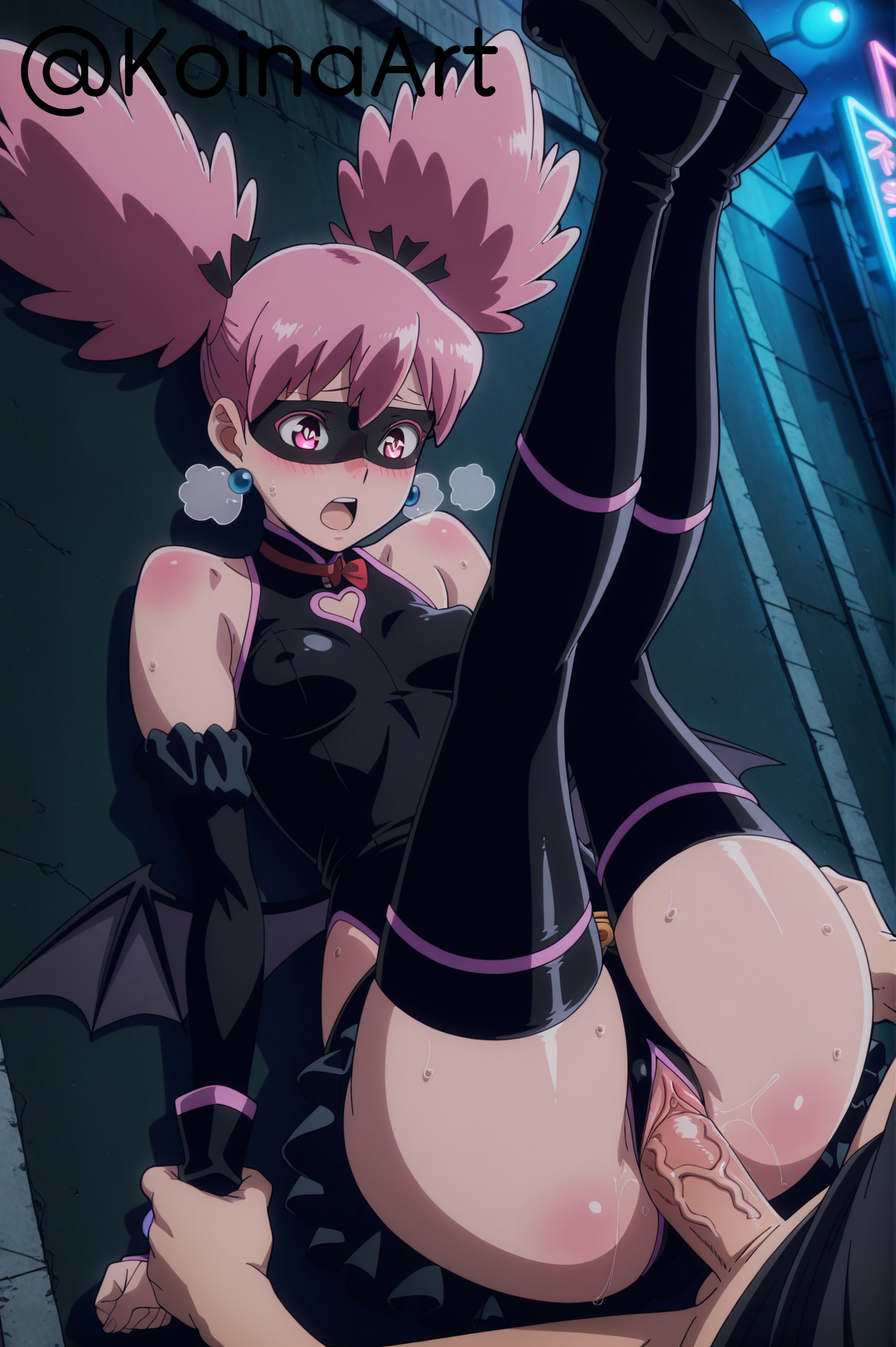 against wall, ai generated, ass, black skirt, breasts, female, flat chest, haneyama kazuho, highres, holding wrists, huge ass, koinaart, leotard, male, missionary, missionary position, my hero academia, open mouth, patreon, penis, perky breasts, pov, pussy, sex, skirt, small breasts, stable diffusion, surprised, thick thighs, vigilante: my hero academia illegals