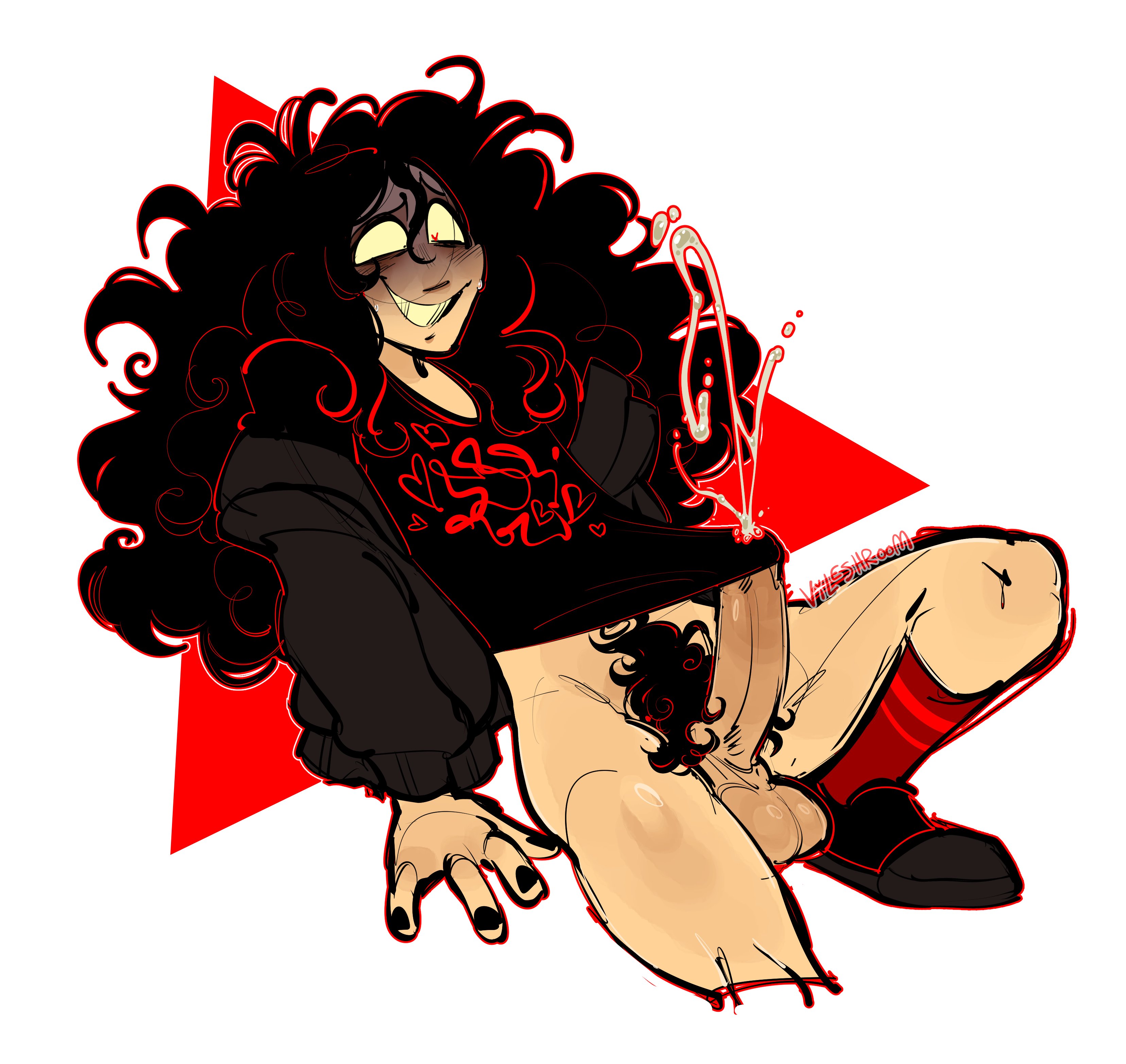 balls, big penis, bileshroom, black hair, cum, cumming through clothing, hands-free, john doe (game), john doe (john doe), long hair, male, penis, pubic hair, purpleverse, unkempt