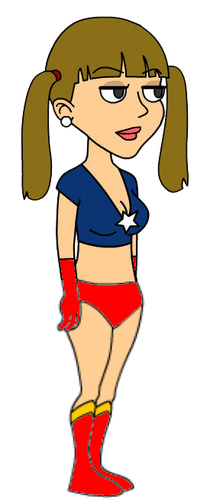 belly black_eyes blue_bikini_top blue_bra brown_hair fandom pink_lipstick red_bikini_bottom red_gloves red_headband red_panties red_shoes star_bra stephanie_gavin tummy vyond white_earrings