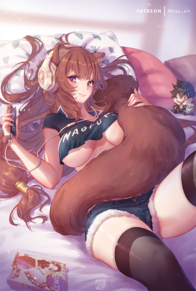 1girls, breasts, female, headphones, kemonomimi, mitsu art, raphtalia, source request, tate no yuusha no nariagari, underboob