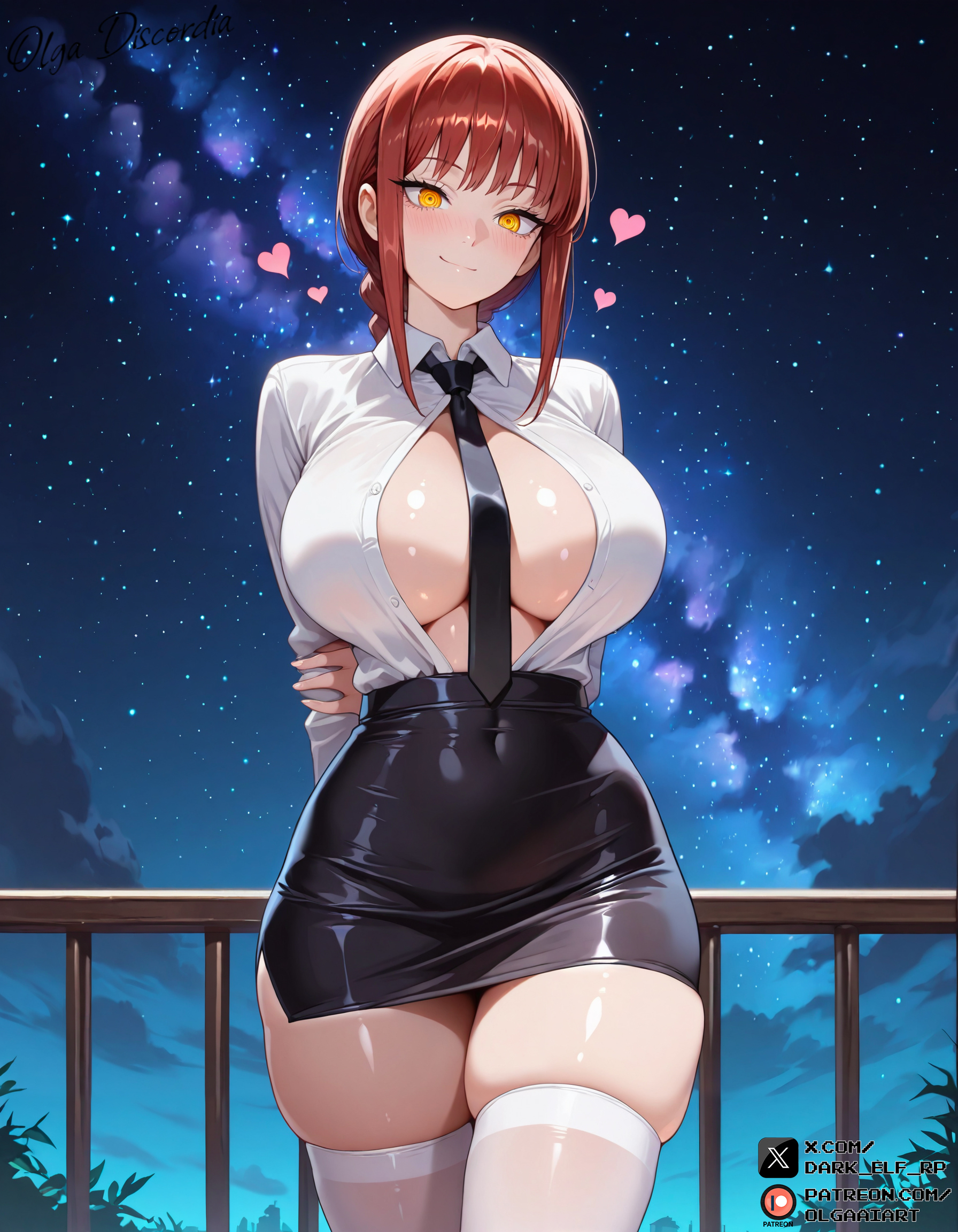 ai generated, ass, black tie, black tie (suit), breasts, chainsaw man, female, gangbang, high quality, high resolution, highres, huge breasts, large breasts, makima (chainsaw man), male, medium hair, multiple boys, multiple males, office lady, olgaaiart, orange hair, penis, perfect body, red eyes, self upload, sex, short hair, skirt, spiral eyes, tagme, thicc, thicc ass, thicc thighs, tie, white shirt, yellow eyes