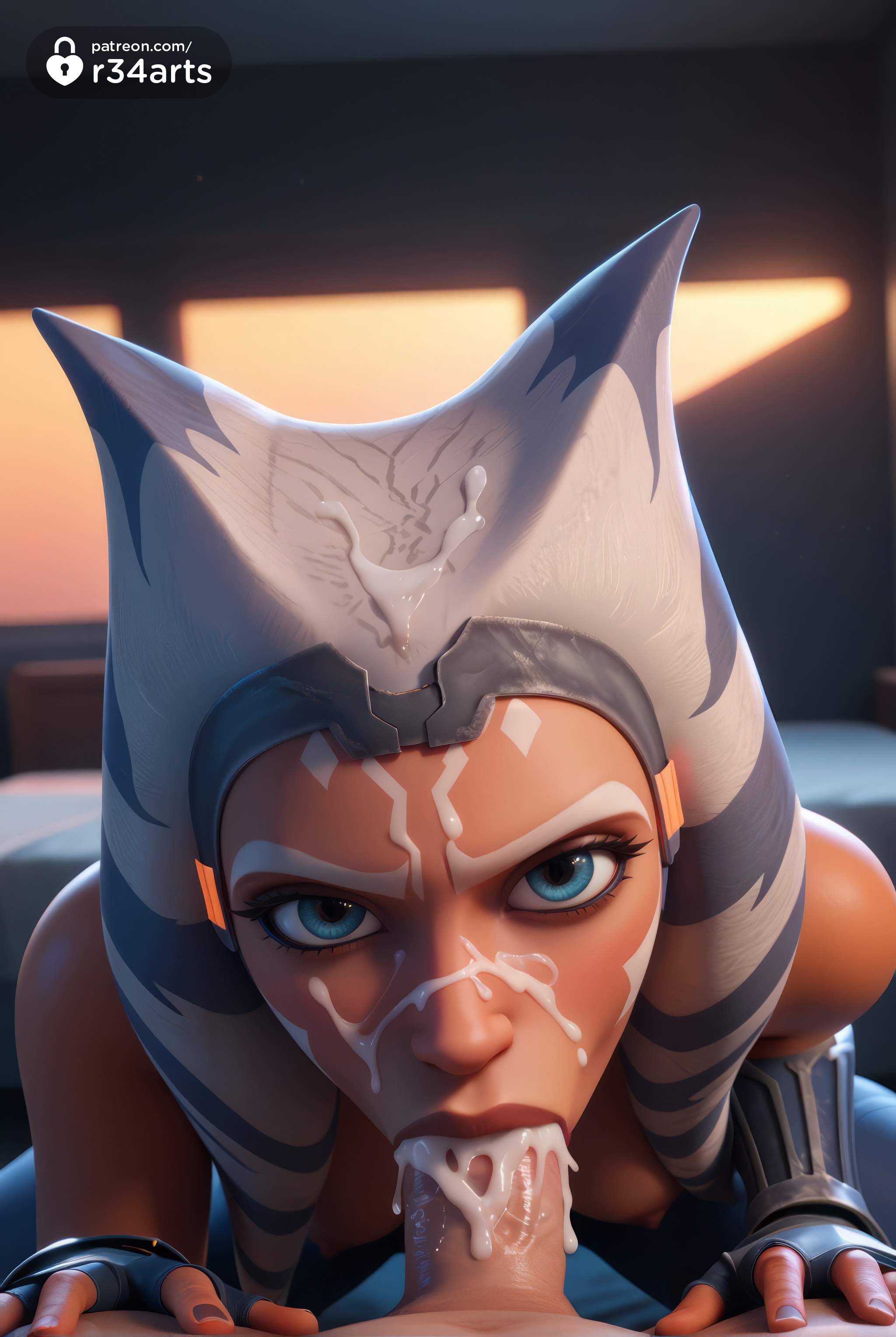 1boy, 1girls, ahsoka tano, ai generated, alien, blowjob, blue eyes, breasts, brown lips, clone wars, colored skin, cum, cum in mouth, face markings, facial, facial tattoo, fellatio, female, fingerless gloves, gloves, hi res, humanoid, interspecies, jedi, lips, looking at viewer, lucasfilm, male, markings, montrals, nipples, nose, oral, orange skin, penis, pov, pov crotch, r34arts, solo focus, star wars, star wars rebels, straight, tentacle hair, togruta, uncensored, veins, veiny penis