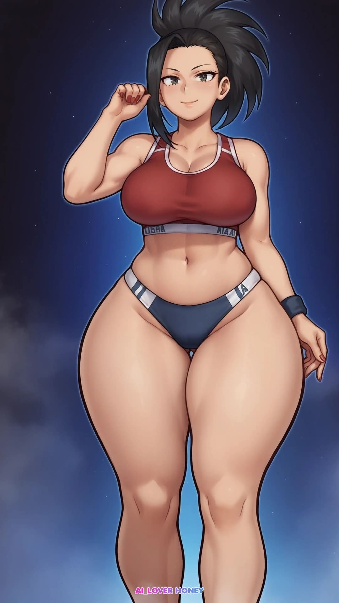1girls ai_generated ai_loverhoney big_breasts black_hair boku_no_hero_academia child_bearing_hips curvaceous curvy_female eyes female female_only gym_uniform hourglass_figure large_breasts light-skinned_female light_skin looking_at_viewer momo_yaoyorozu my_hero_academia panties sports_bra sportswear thick thick_thighs voluptuous voluptuous_female wide_hips