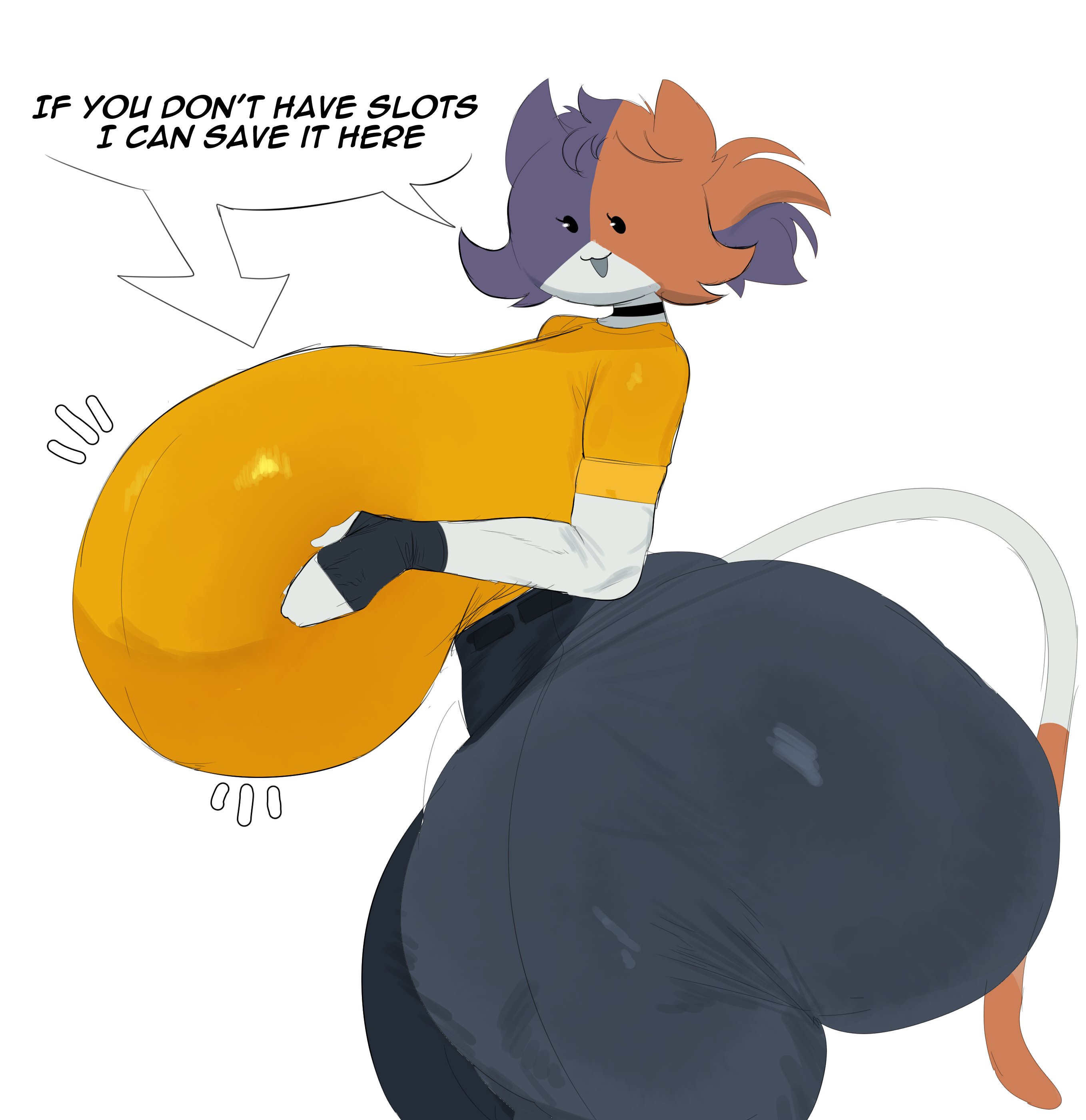 :3d, 1girls, anthro, anthrofied, ass, ass bigger than head, big ass, big breasts, big nipples, breasts, breasts bigger than head, cat ears, cat girl, cat tail, cate meowdy (fortnite), catgirl, collar, dark pants, enormous breasts, epic games, female, fortnite, fortnite: battle royale, furry, hand on breast, huge ass, huge breasts, hyper ass, hyper breasts, large ass, large breasts, motylek, nipples, solo female, text, text bubble, voluptuous, yellow shirt