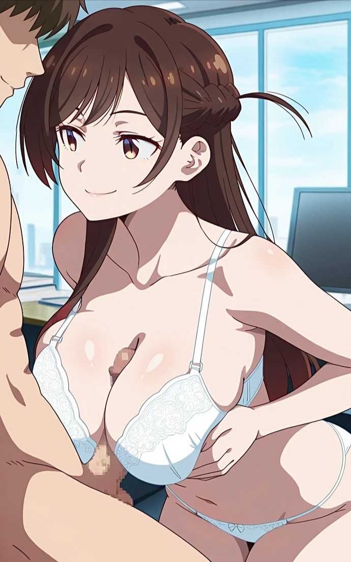 1boy, 1girls, ai generated, breasts, female, kanojo okarishimasu, male, mizuhara chizuru, paizuri, smile, underwear