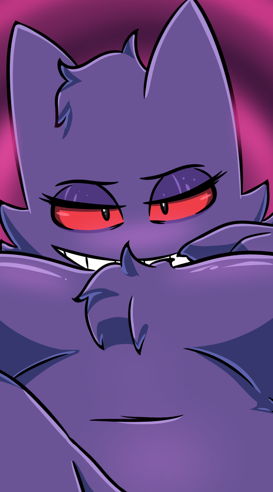 anthro chubby chubby_female female female_focus female_only gengar looking_at_viewer looking_down looking_pleasured low-angle_view pokémon_(species) pokemon pussy pussy_juice pussy_juice_drip pussy_juice_string pussy_juice_trail simple_background sos_or_loss spreading_pussy wet_pussy