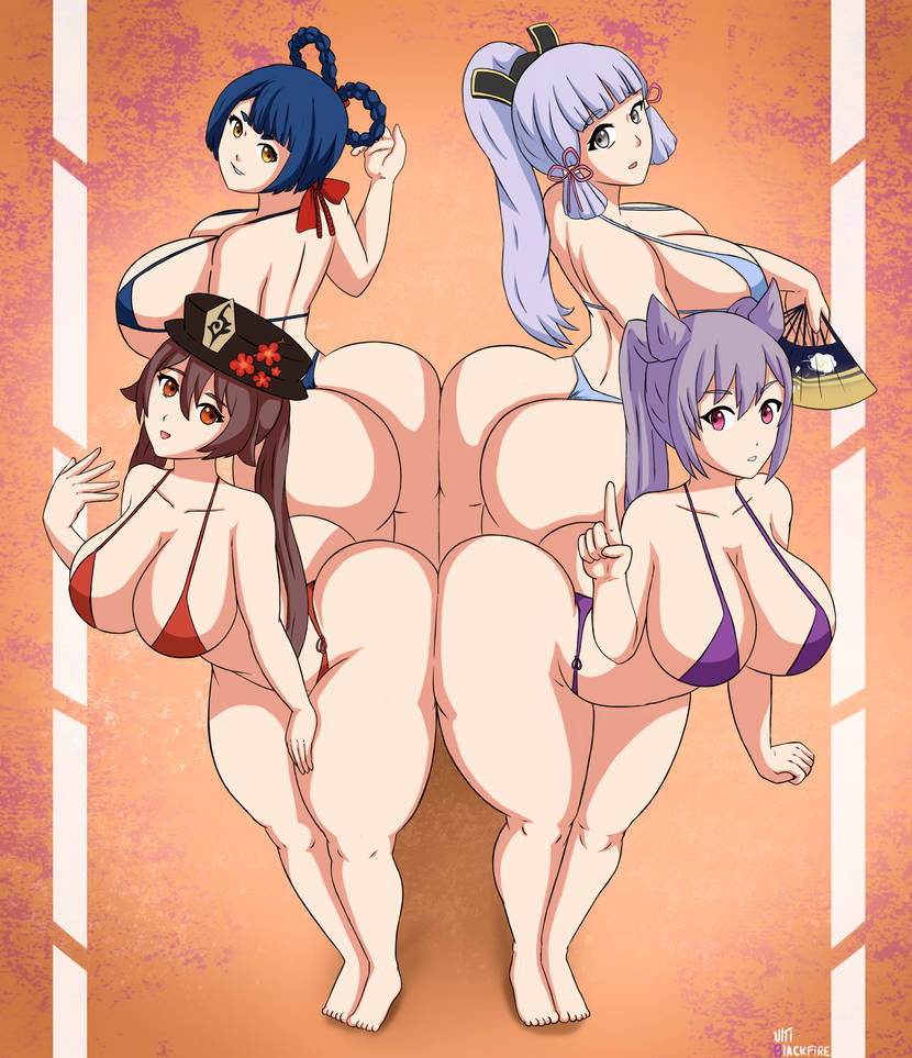 4girls ass big_ass big_breasts blue_underwear breasts genshin_impact hu_tao_(genshin_impact) huge_ass huge_breasts kamisato_ayaka keqing_(genshin_impact) light_blue_underwear looking_at_viewer mihoyo multiple_girls purple_underwear red_underwear thick_thighs tight_underwear ultiblackfire underwear xiangling_(genshin_impact)