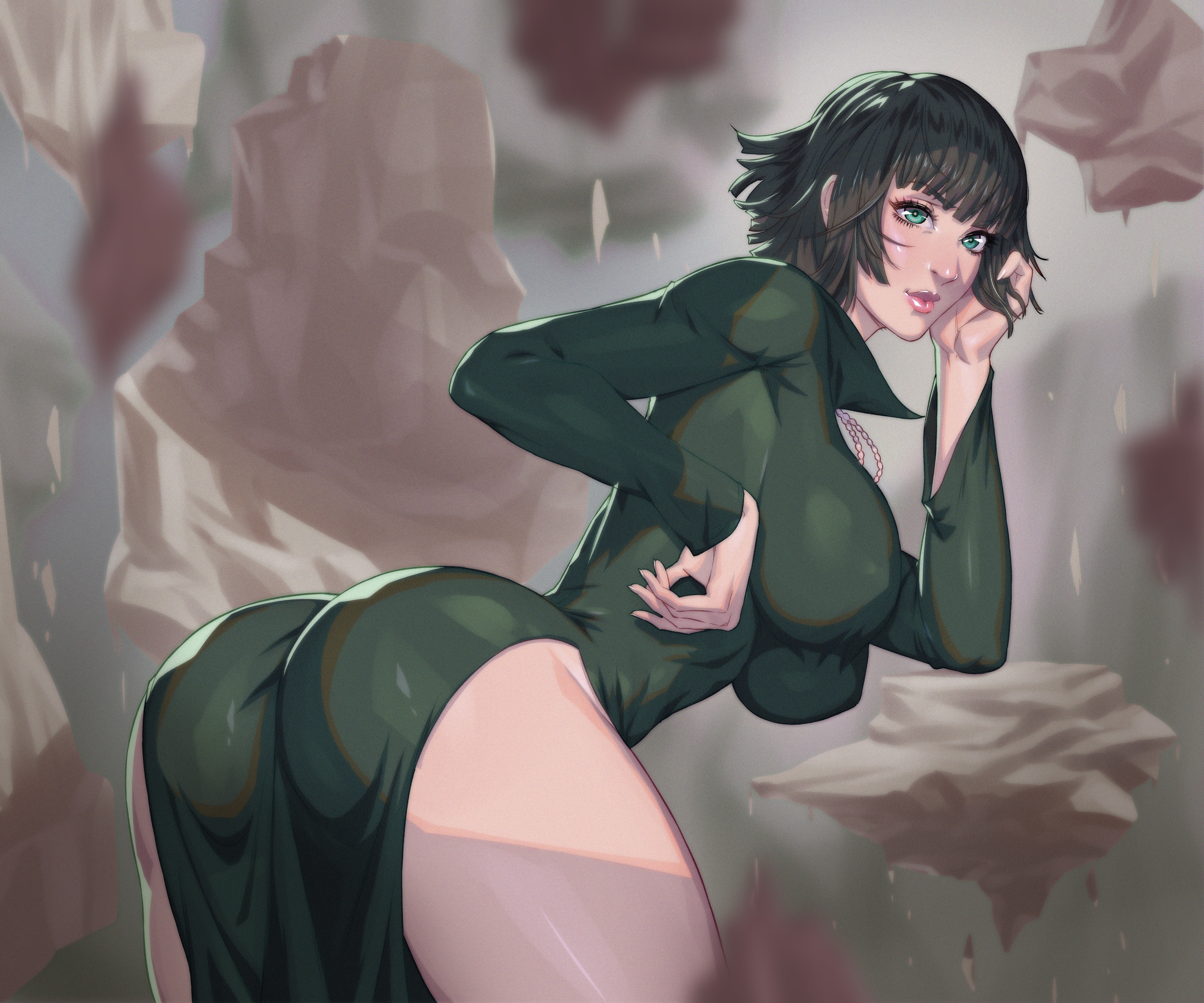 1girls, arttoru, ass, bent over, big ass, breasts, female, female only, fubuki (one-punch man), hourglass figure, huge breasts, one-punch man, solo